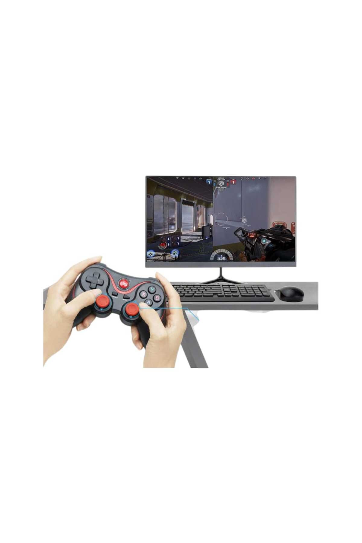 OEM-Wireless Controller, Bluetooth Connection, With Adjustable Holder For Tablet Or Phone, Black/Red 4