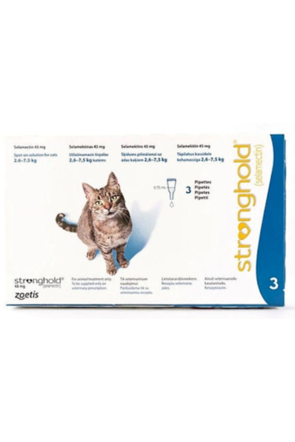 Orqinel Stronghold-d Kedi İç Dış Anti Parazit Uzaklaştırıcı 2.5-7.5 kg 3 pipet