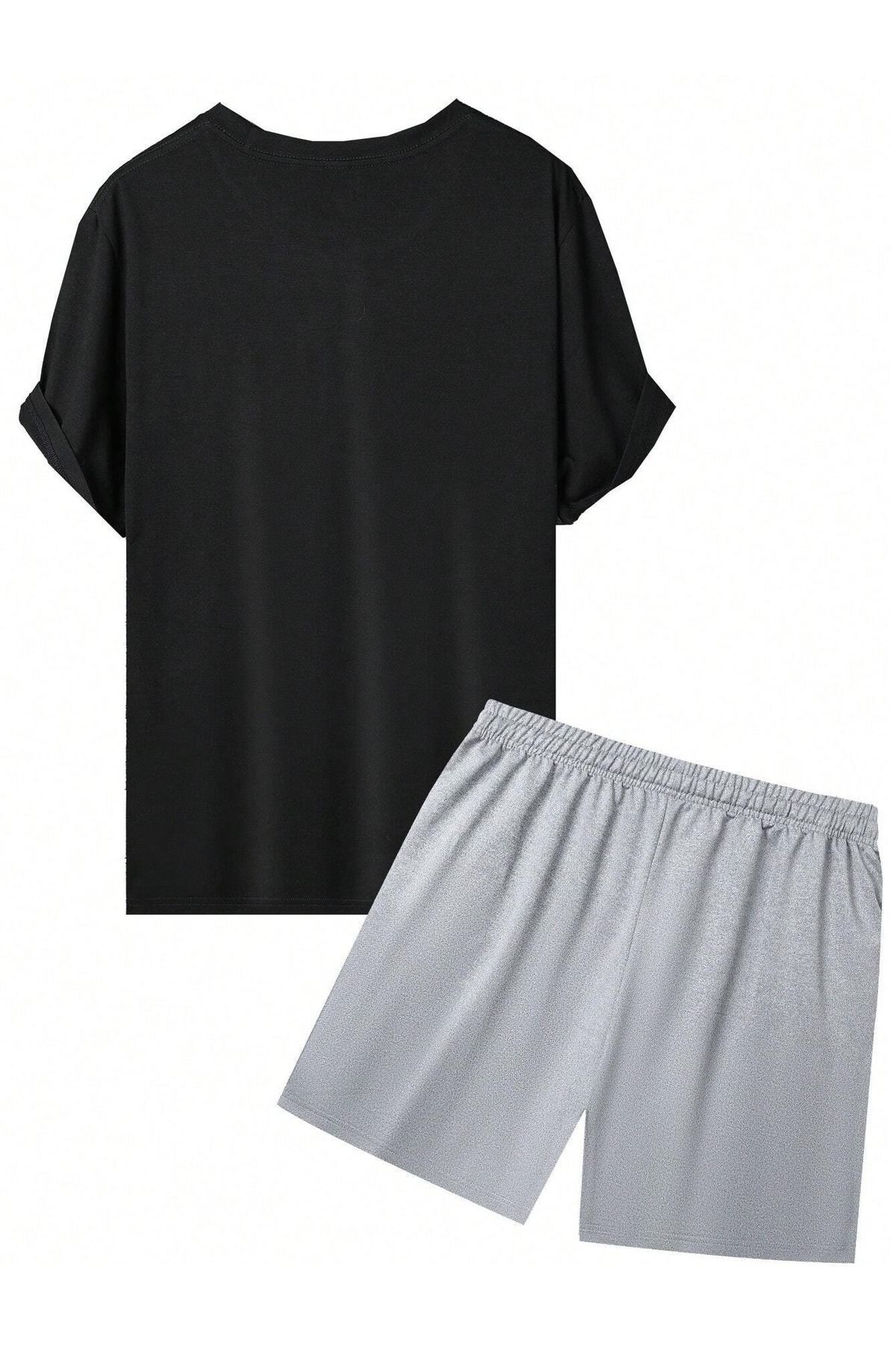 Boi-Limitless Freedom T-Shirt Shorts Combo Set - Black Gray Printed Oversized Crew Neck 2