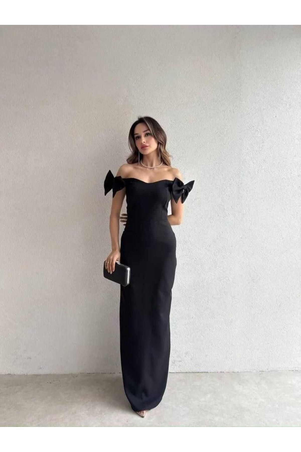 Ahzem Collection Fiyonk detaylı Maxi Boy Tasarım Elbise
