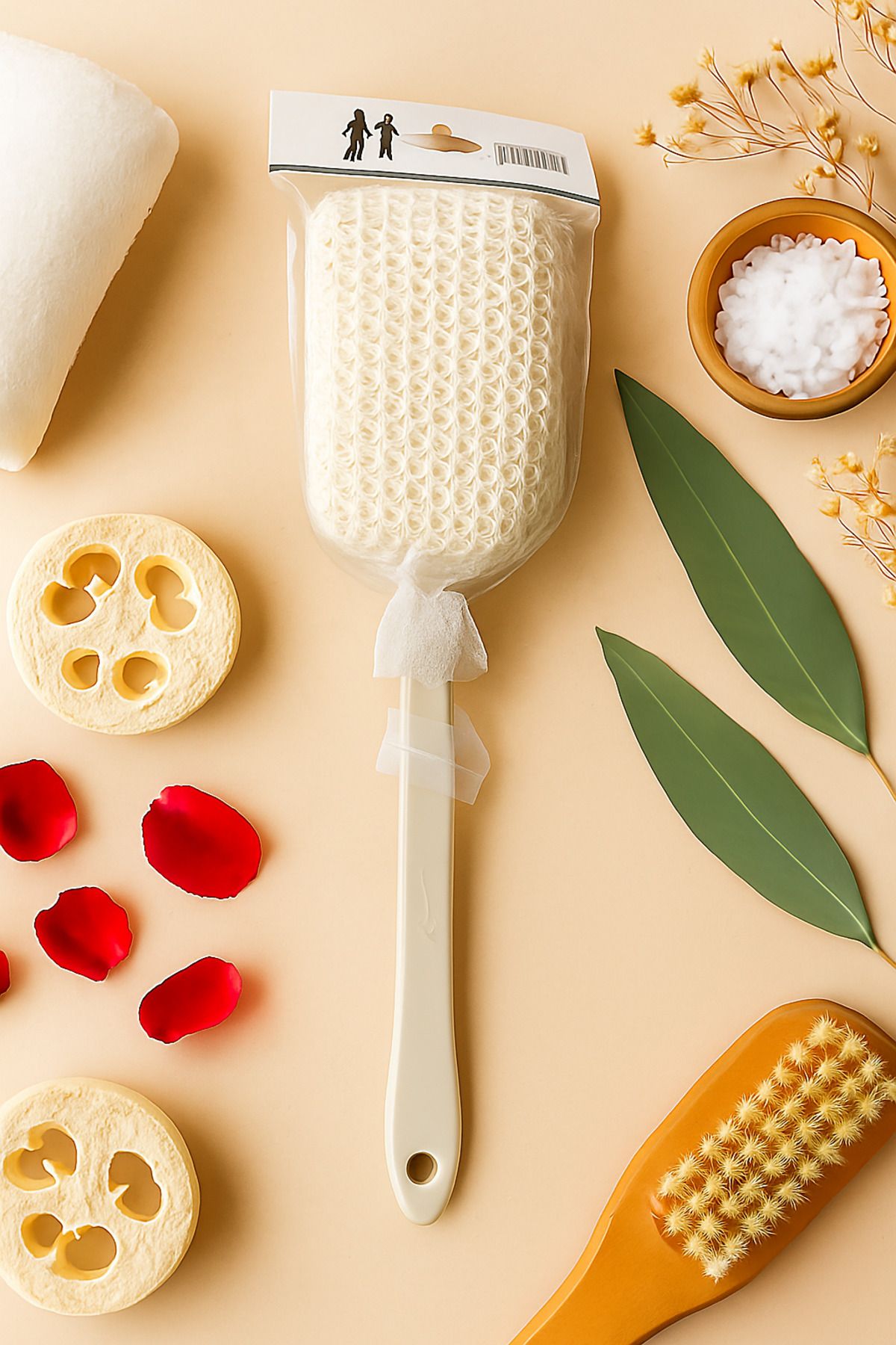 Fahra Natural Uzun Saplı Sırt Fırçası Duş Vücut Fırçası Doğal Lif Kabağı