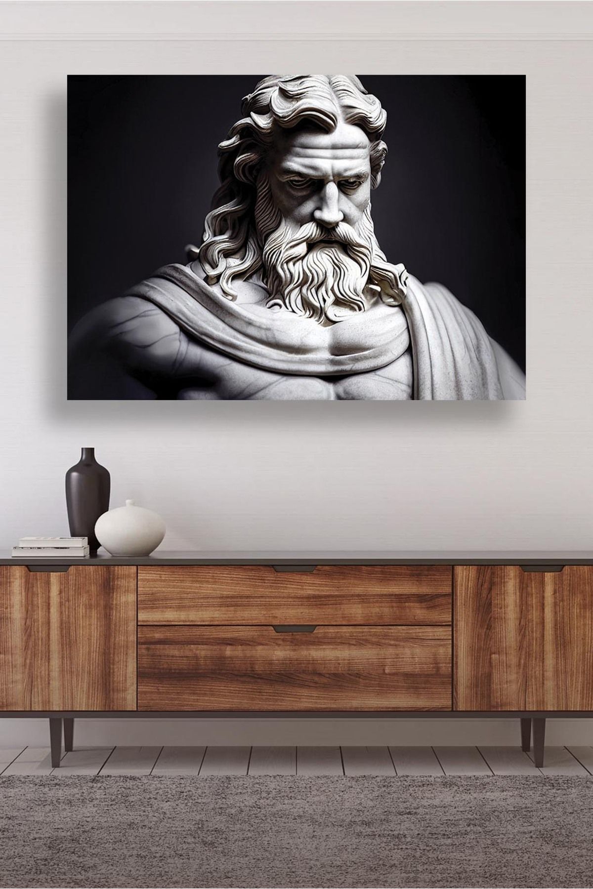 KOSS Dijital Mitolojik Heykel Kanvas Tablo, Yunan Mitolojisi Kanvas, Zeus Tablo, Tasarım Dekor Tablo
