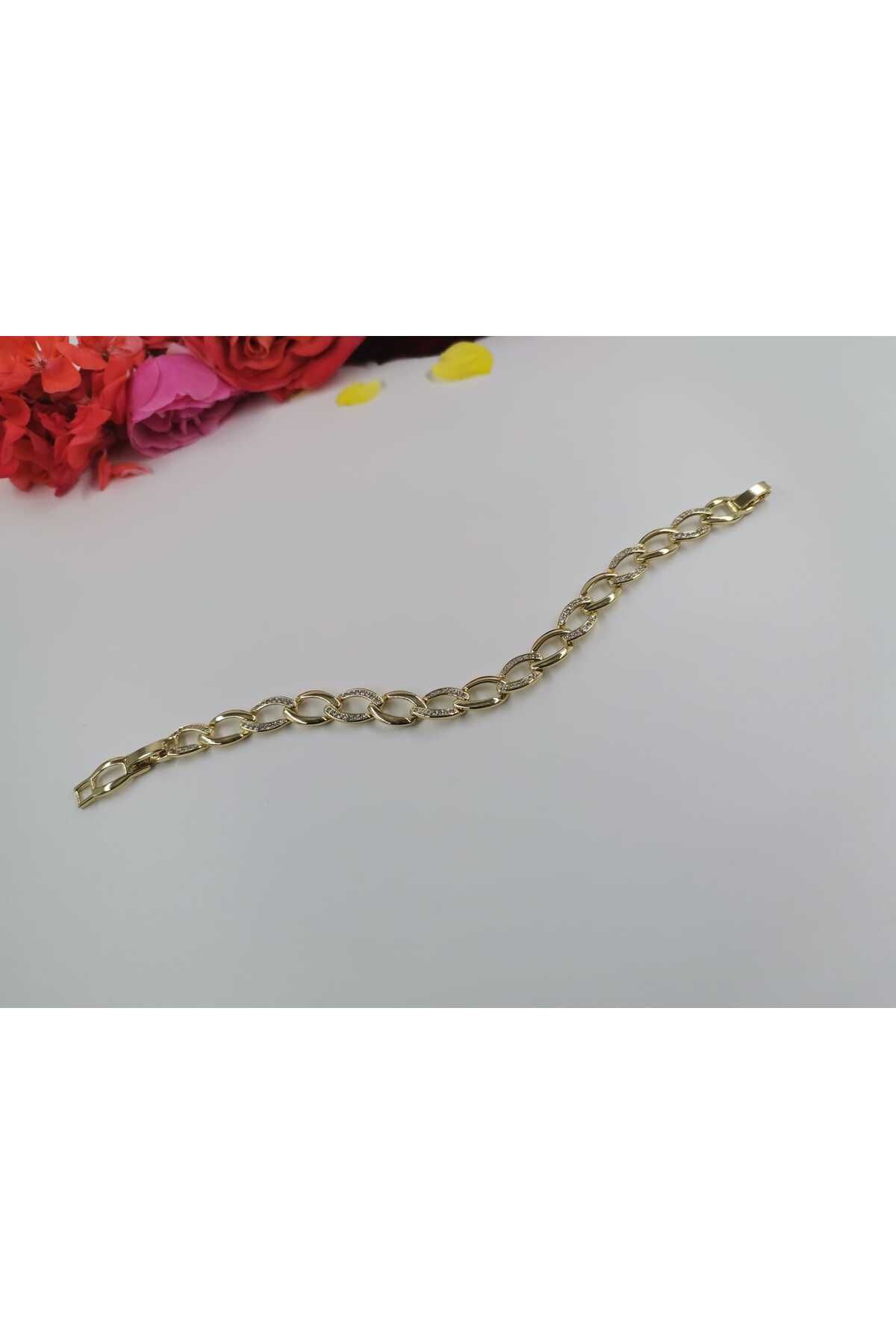 Wibex accessory 14.K Altın Kaplama Zirkon Taşlı Bileklik (NOT) Ürünün 2.cm Daraltması Mevcut