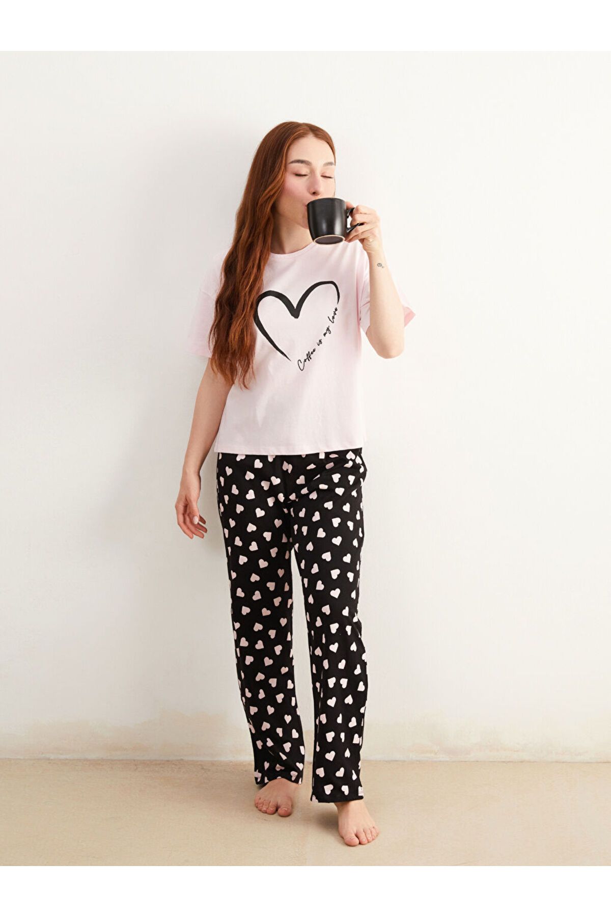 LC Waikiki Petite Bisiklet Yaka Baskılı Kadın Pijama Takımı