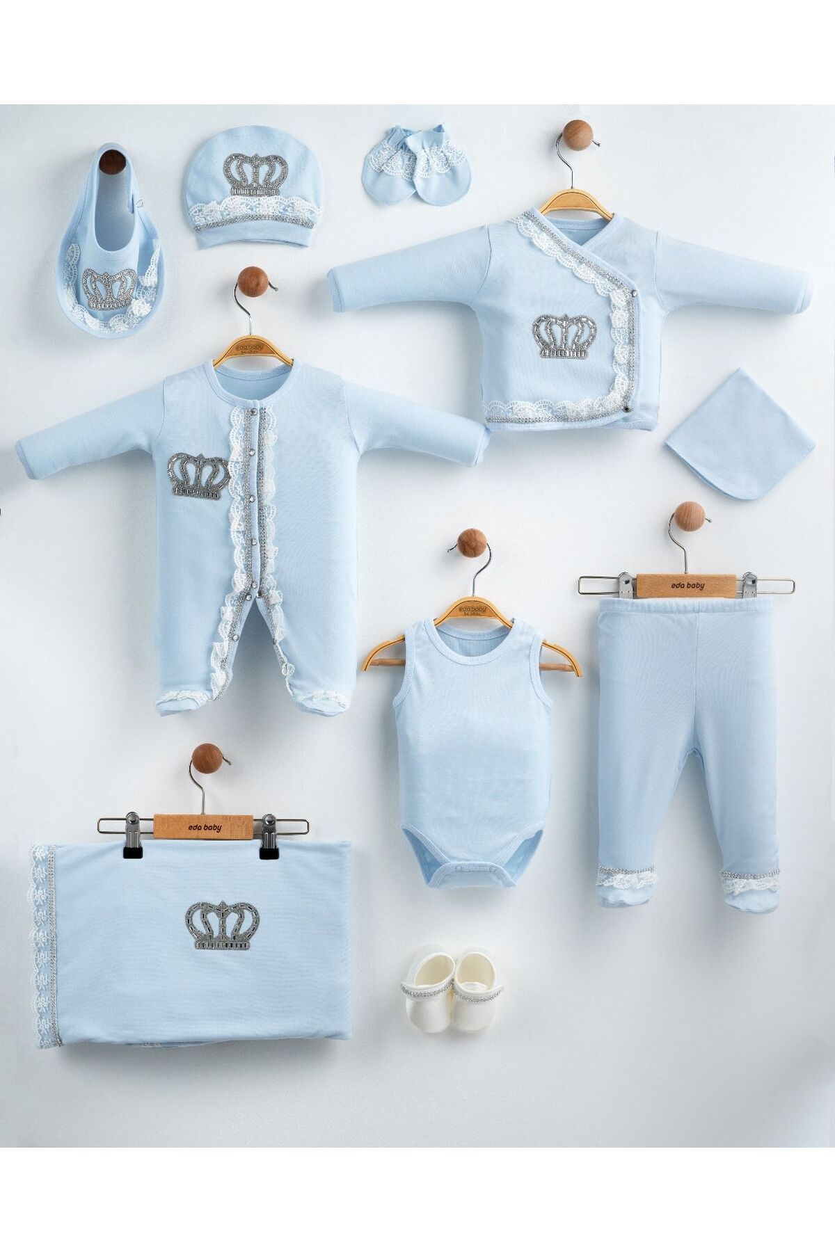 yuga kids Taç Nakışlı Mavi 10'lu Hastane Çıkışı