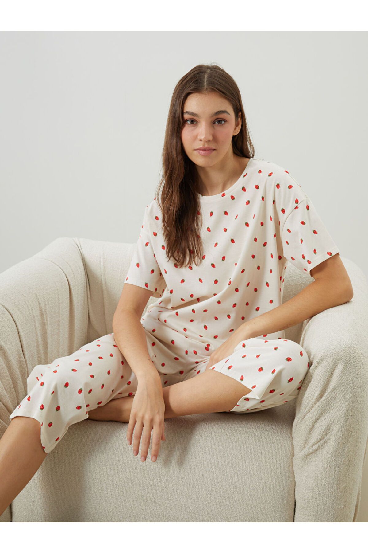 LC Waikiki Petite Baskılı Kadın Kaprili Pijama Takımı