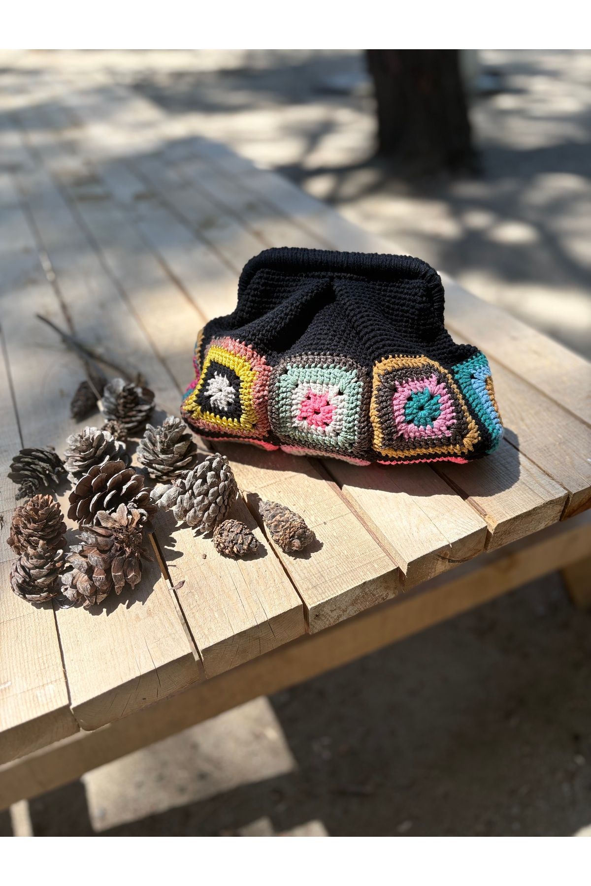simarikcraft Boho Handmade El Örgüsü Burslu Çanta – Renkli Motifli & Astarlı