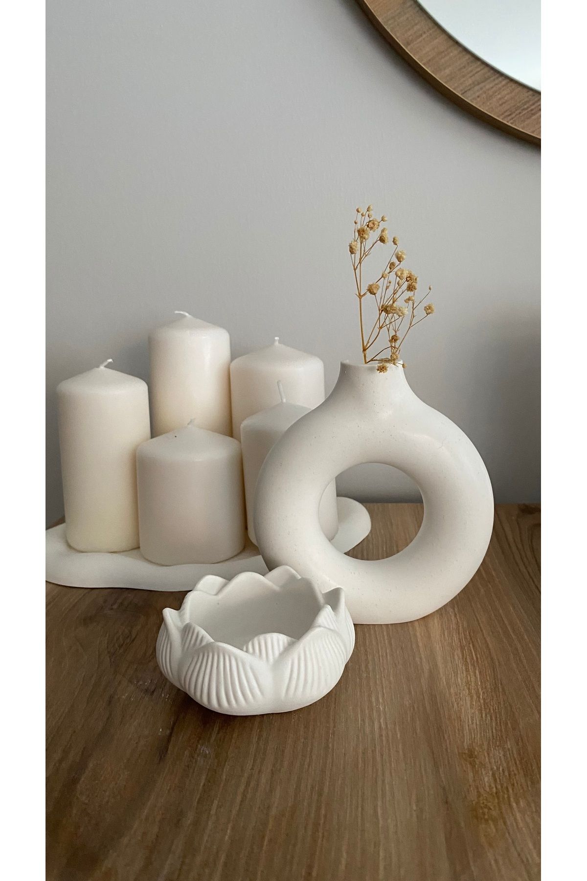 so'lis collection Lotus Alçı Mumluk ve İskandinav Vazo 2li Set