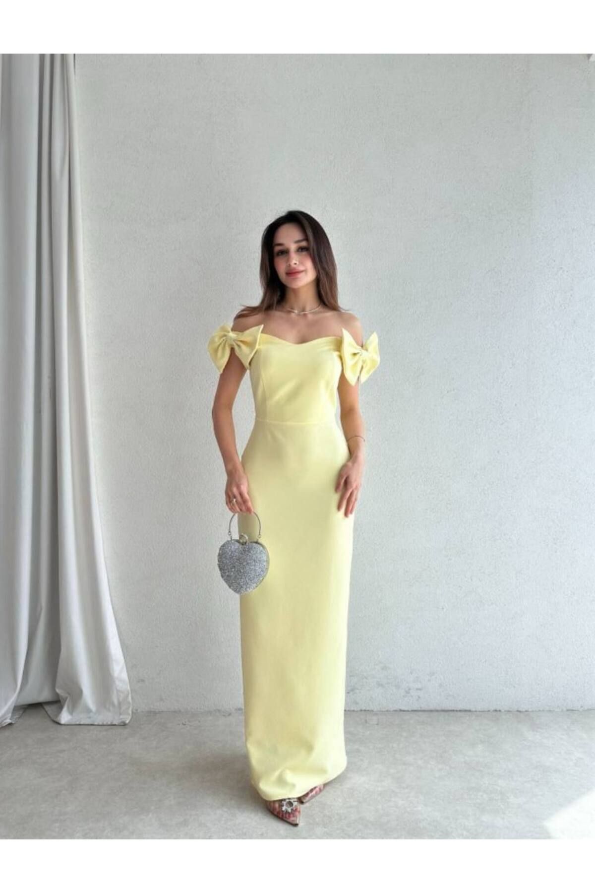 Ahzem Collection Fiyonk detaylı Maxi Boy Tasarım Elbise