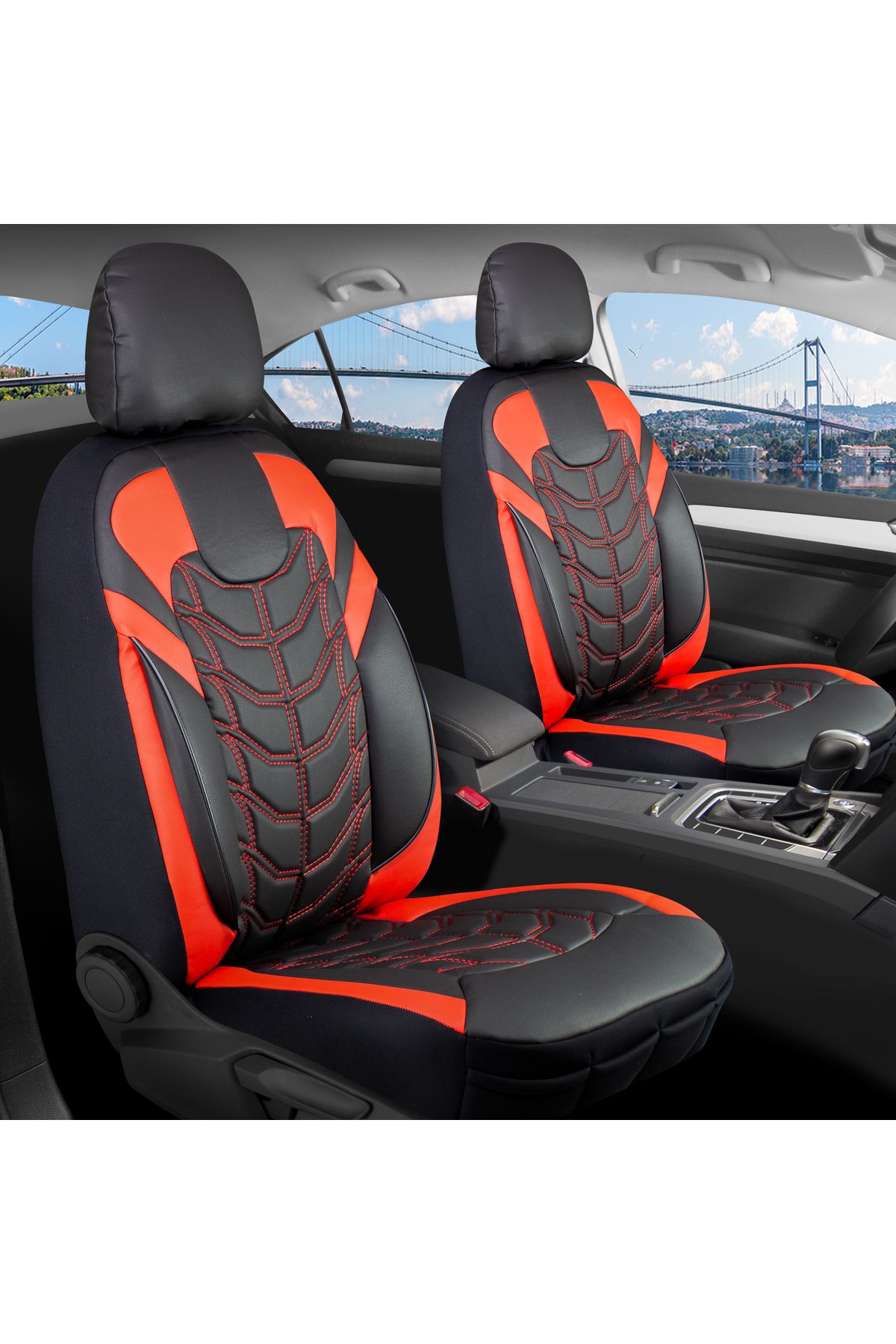 autogoodstore Suzuki Swift Uyumlu Lüx Deri Oto Koltuk Kılıfı Ön Arka Takım SILVER SİYAH KIRMIZI