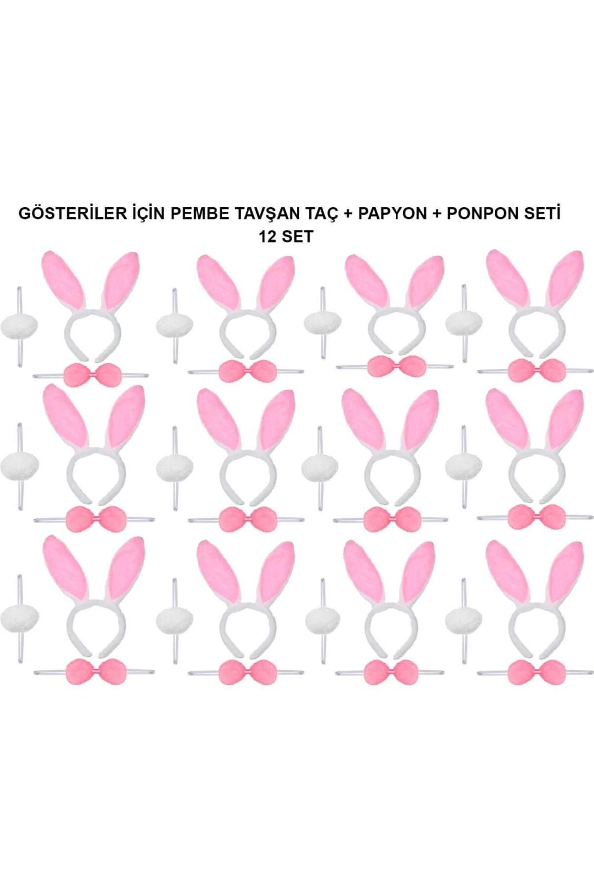 NW NessiWorld Nessiworld Pembe Tavşan Kostüm Seti – Taç, Papyon, Ponpon (12’li Paket)