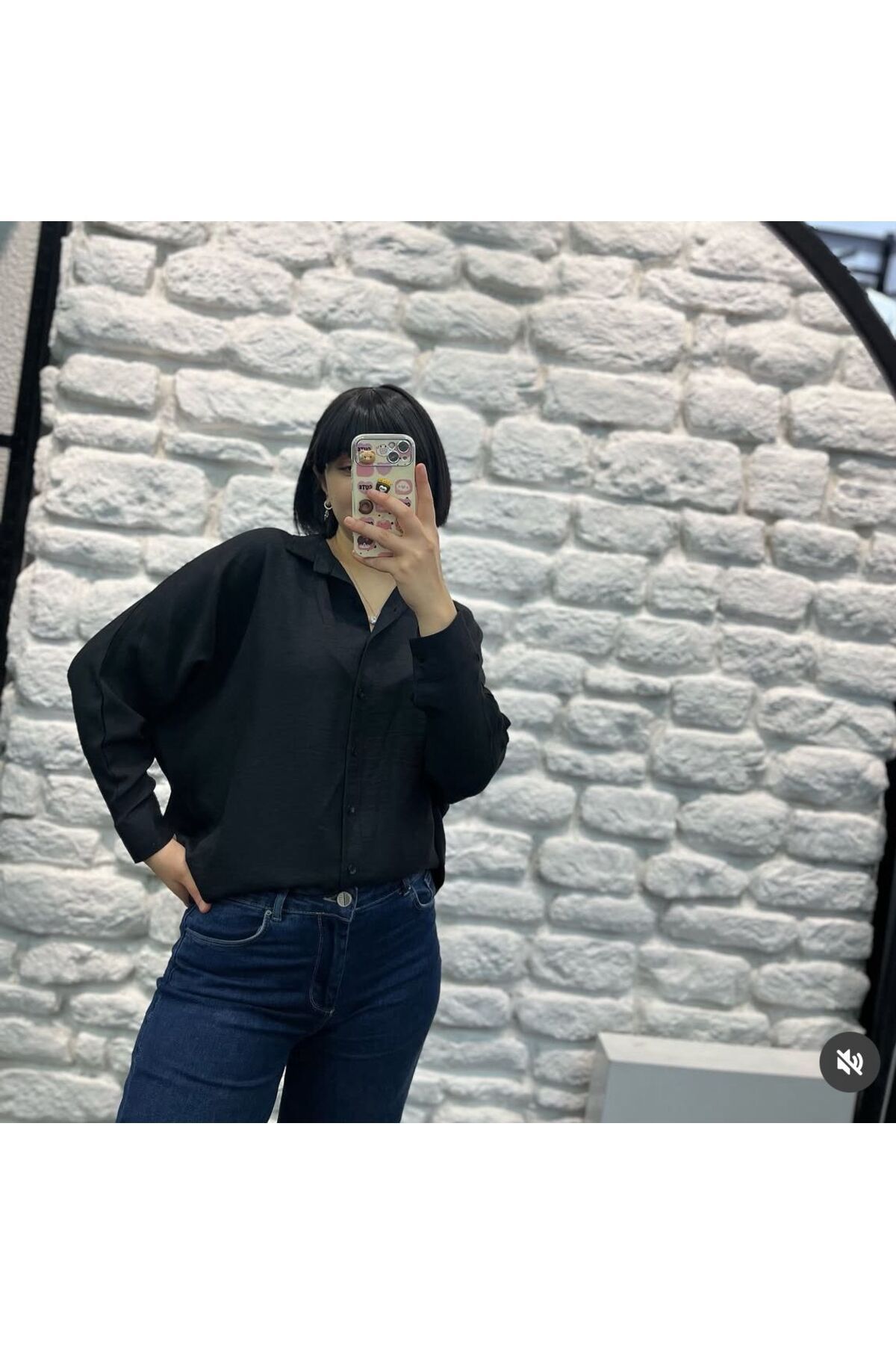Style Yarasa Kol ,Oversize,Pamuk Keten Gömlek Siyah