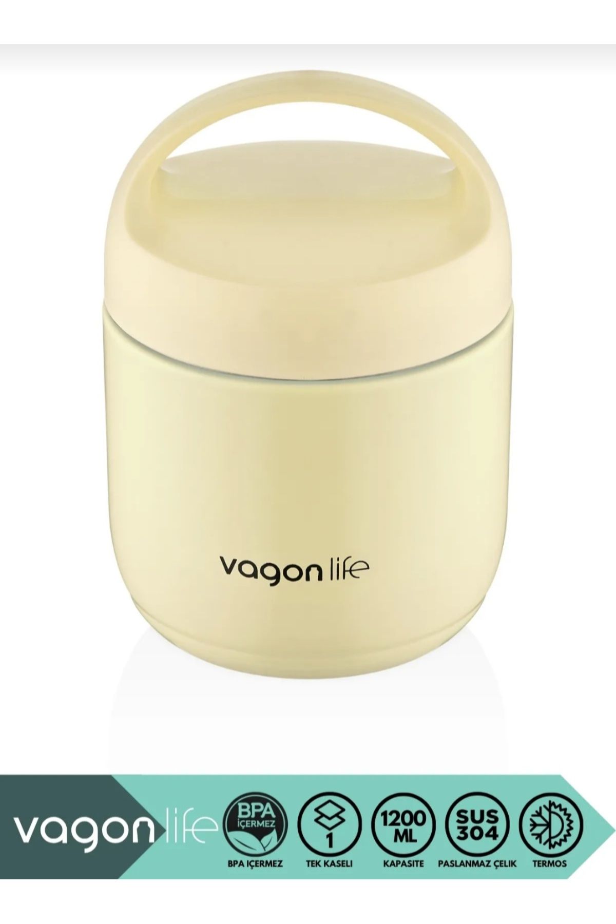 Vagonlife çelik yemek termosu ısı yalıtımlı kaseli 1.2 LT sızdırmaz vakumlu termos