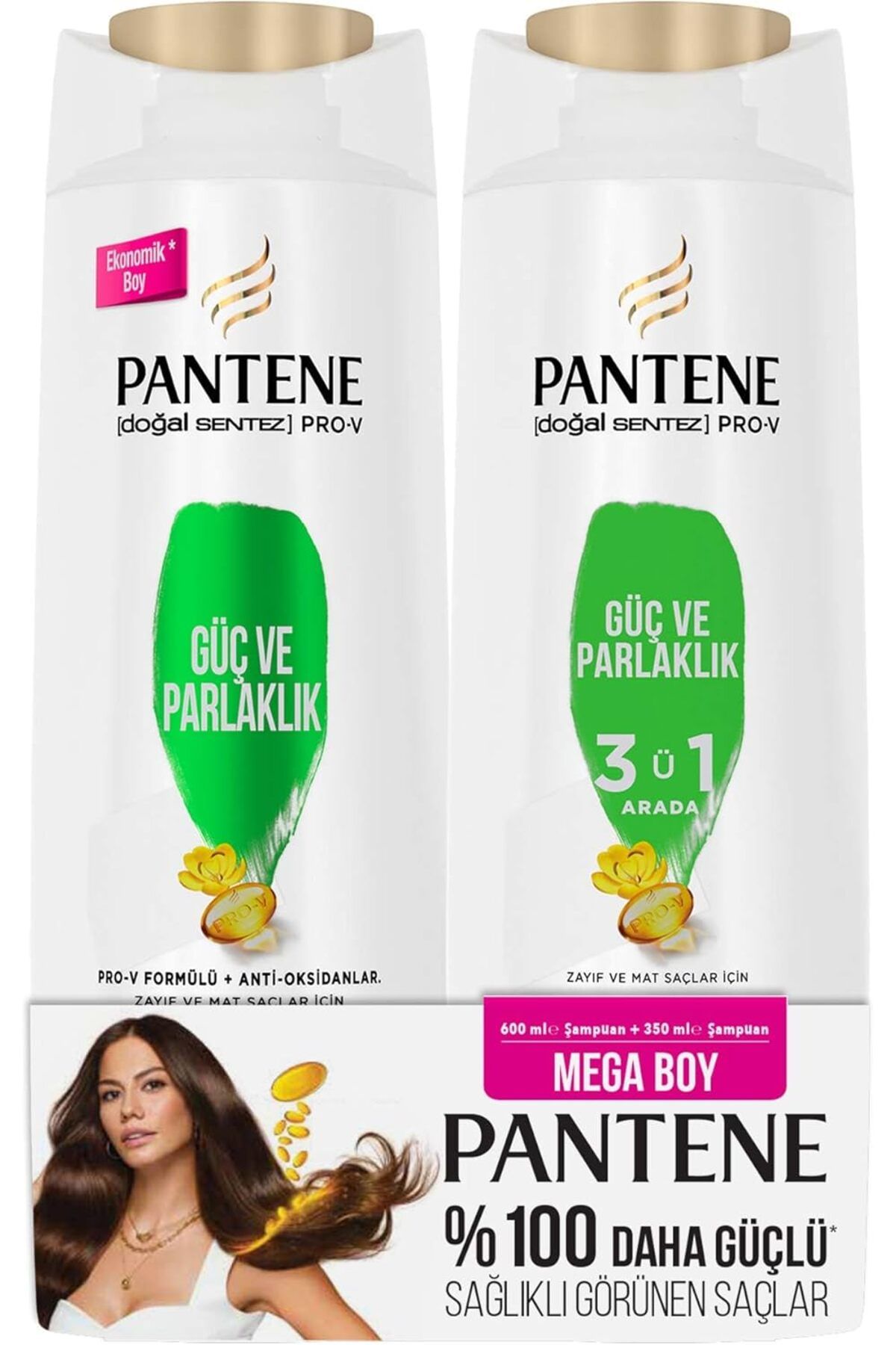 Pantene Doğal Sentez Güç Ve Parlaklık 600 ML Şampuan ve 350 ML 3’ü 1 Arada Şampuan