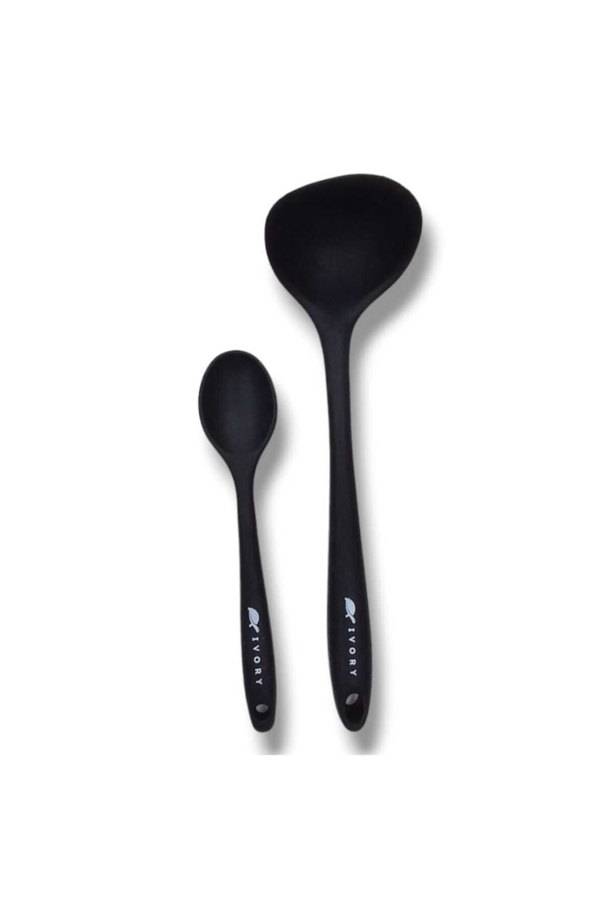 cephome güvenilir alışverişin adresi Siyah 2'li silikon set 1 kepçe 1 kaşık (20cm)