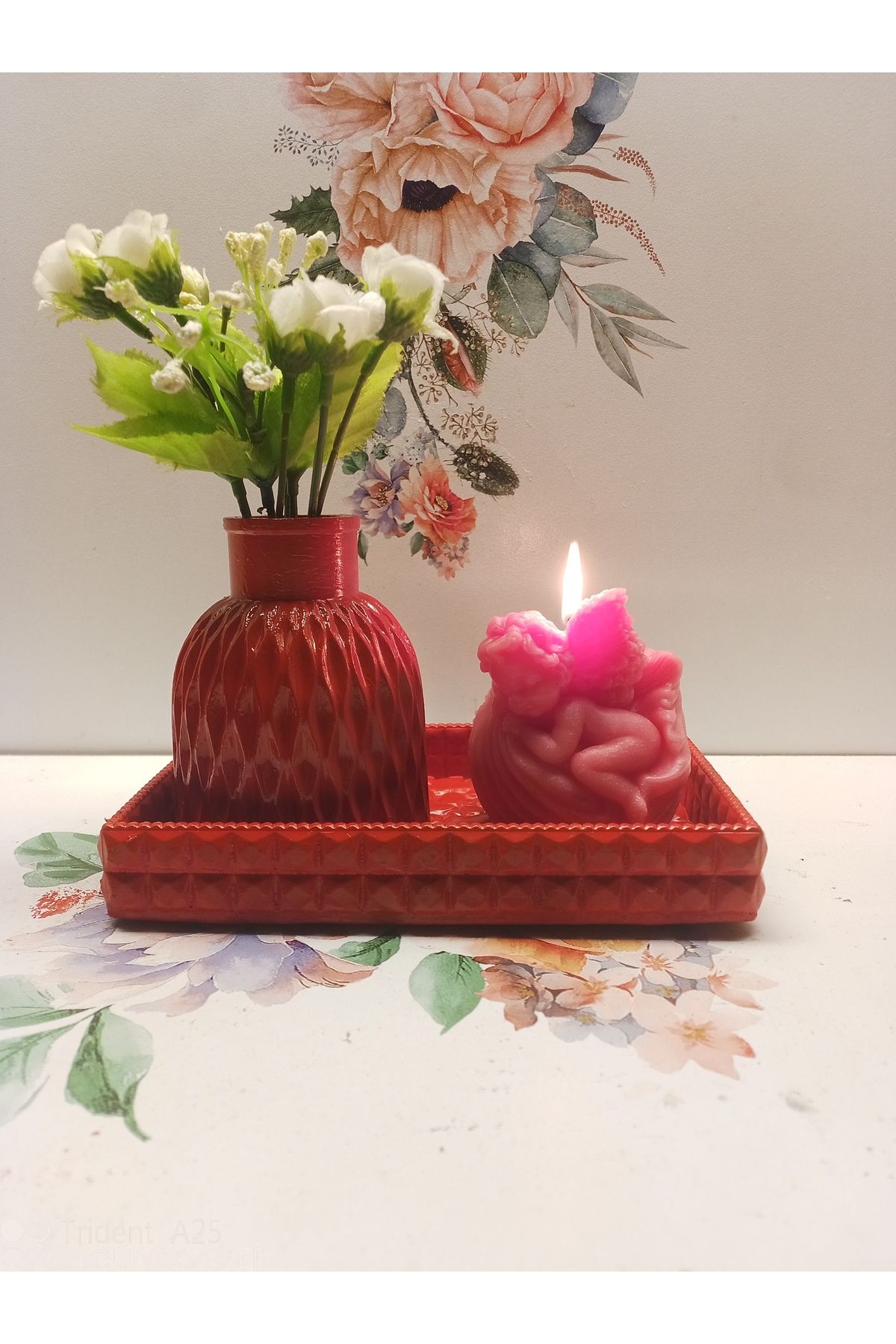 MADE soyawax aroma terapi kokulu mum dekoratif vazo ve tepsi takımı.