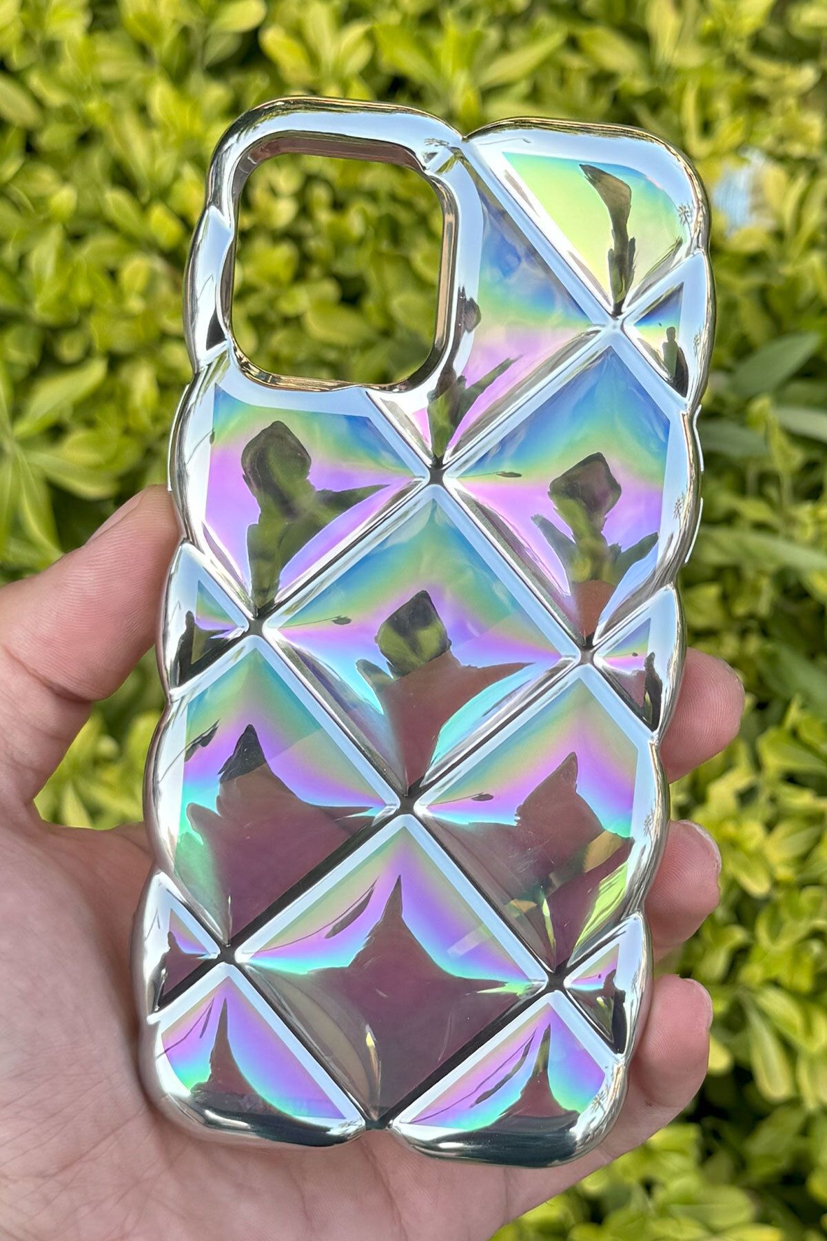 CEPSTOK Apple iPhone 13/14 Kılıf Hologramlı Pofuduk Darbe Önleyici Silikon Kapak