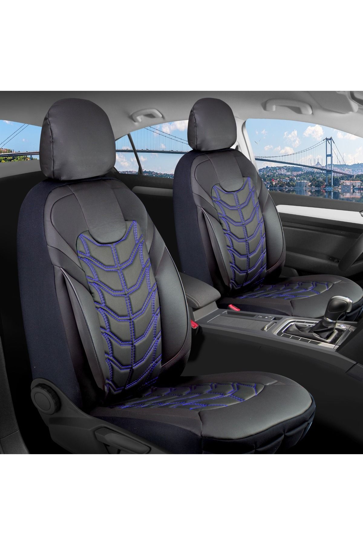 autogoodstore Hyundai Kona Uyumlu Lüx Deri Oto Koltuk Kılıfı Ön Arka Takım SILVER MAVİ SİYAH Ags