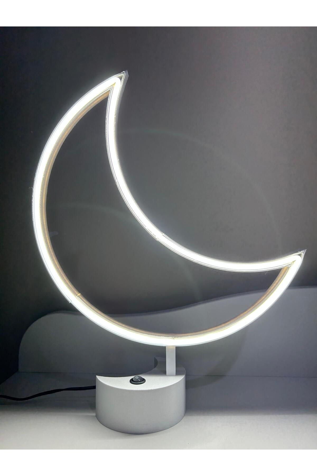 Neon Ay Şeklinde Neon LED Gece Lambası - 12V Adaptörlü - Aç Kapa Düğmeli - 3D Yazıcı Üretim
