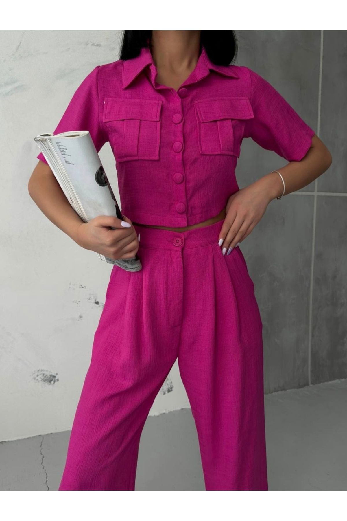 Lotus Keten Gömlek- Pantolon Trend İkili Takım