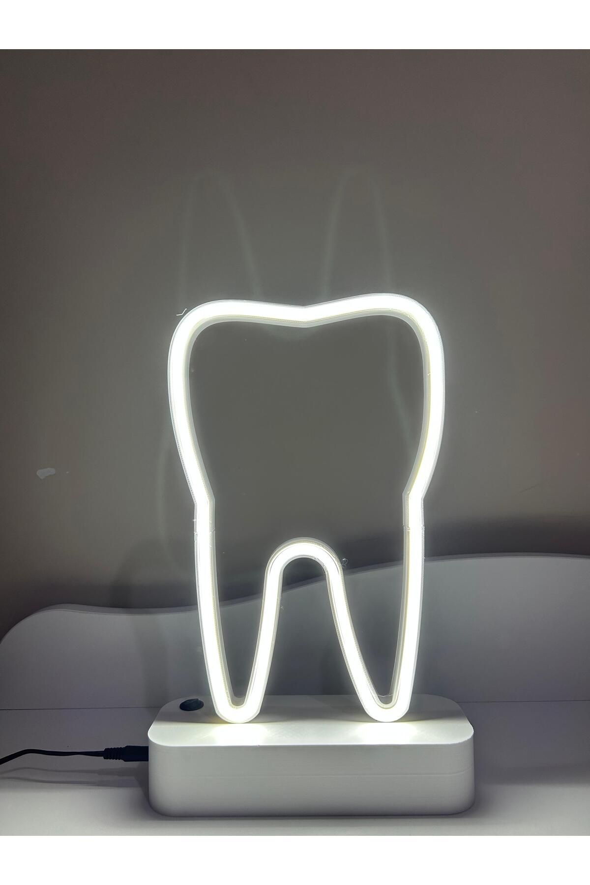 Neon Diş Şeklinde Neon LED Lamba - 12V Adaptörlü - Aç Kapa Düğmeli - 3D Yazıcı Üretim