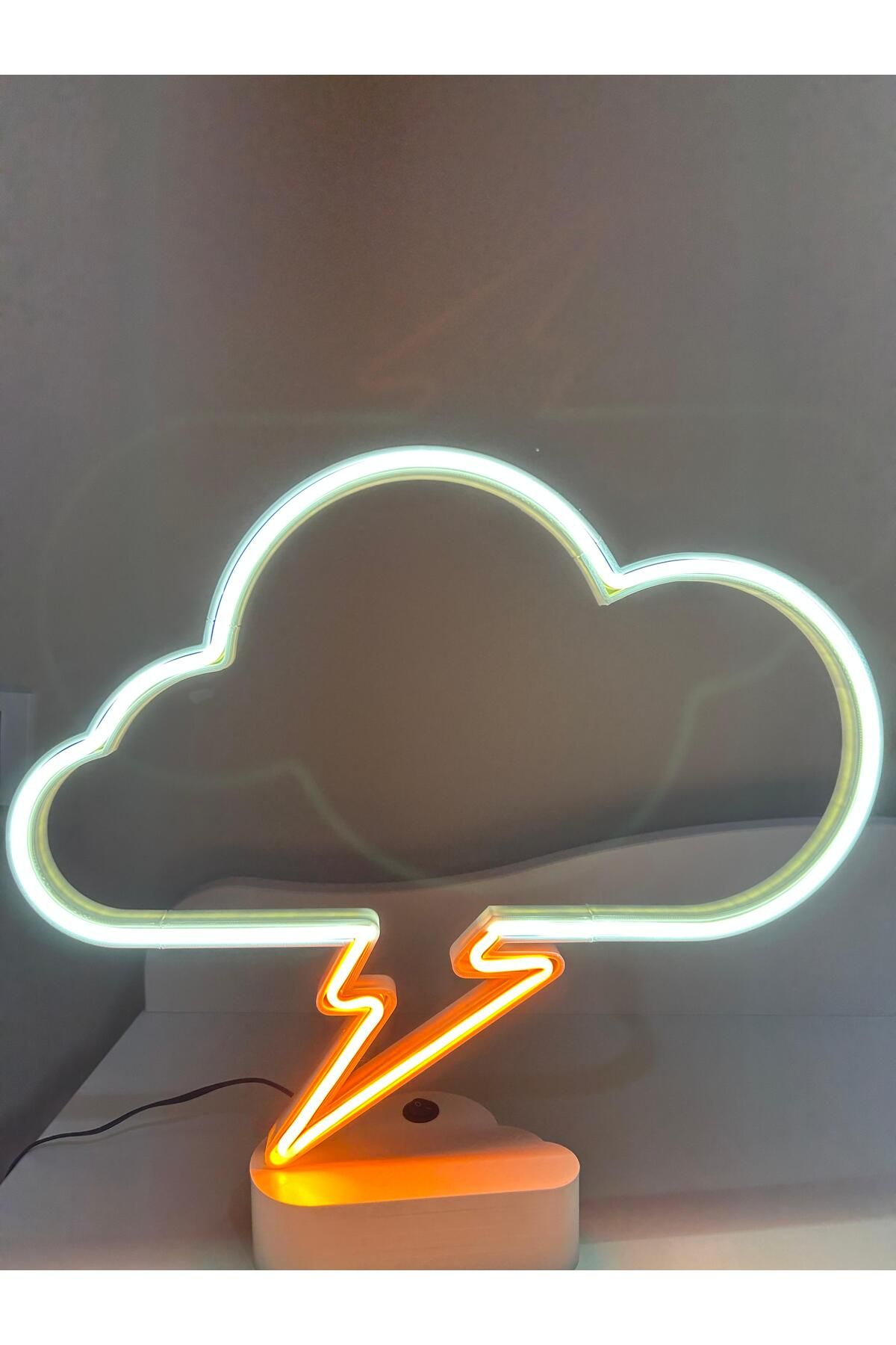 Neon Bulut ve Şimşek Şekilli Neon LED Lamba - 12V Adaptörlü - Aç Kapa Düğmeli - 3D Yazıcı Üretimi