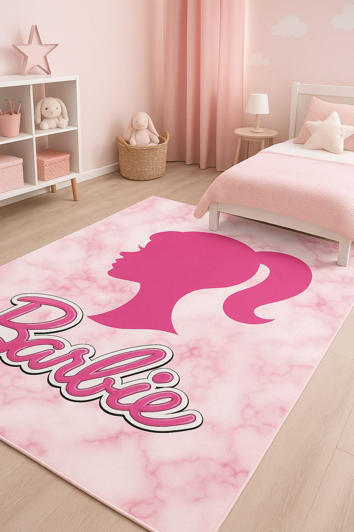 new colourse Pembe Kız Çocuğu Kaymaz Pamuk Taban Dekoratif Halı