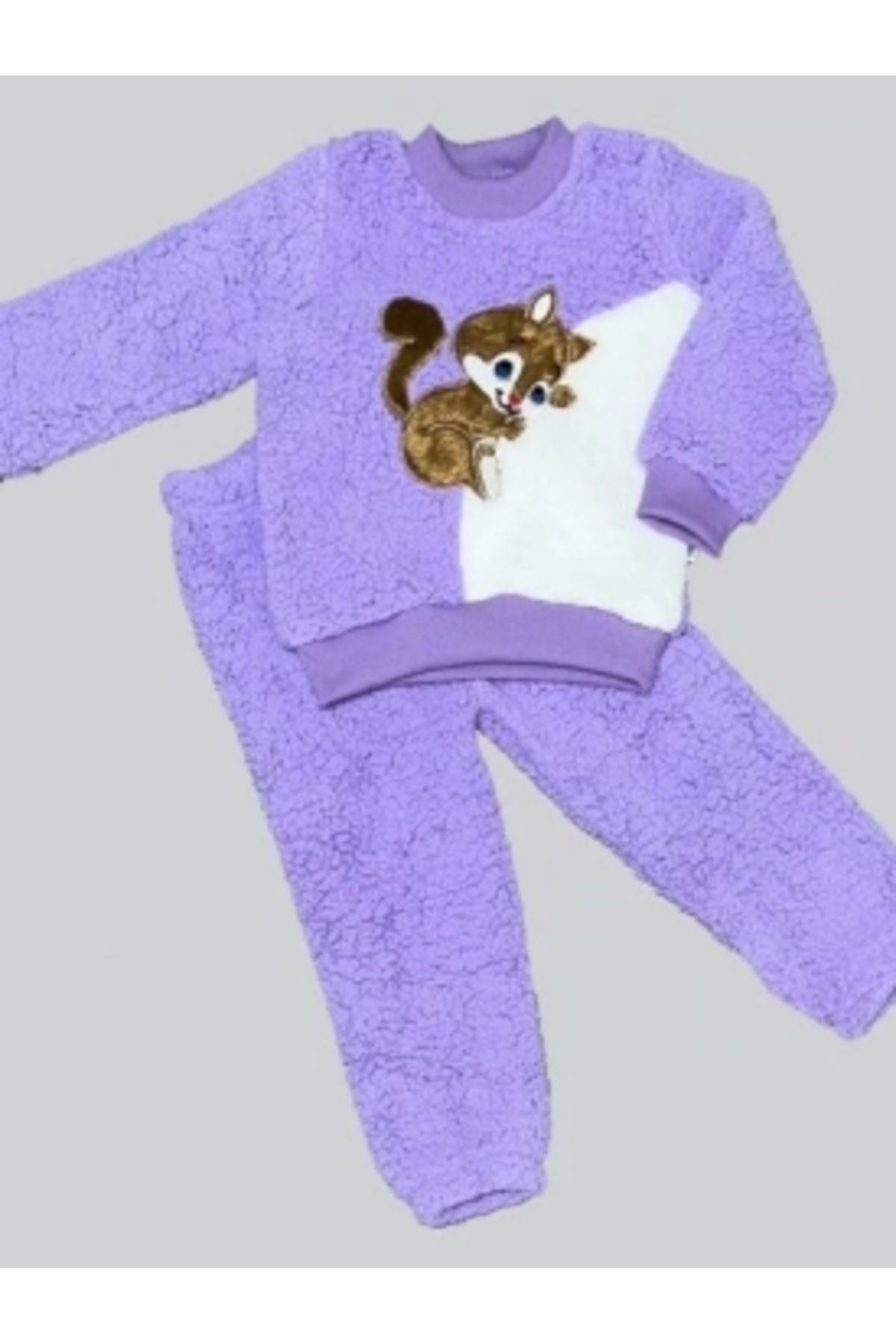 Diji Baby 1-2-3 Yaş Masum Yavru Sincap Nakışlı Kuzu Kumaş Sweat Pantolon 2li Kız Erkek Bebek Takımı