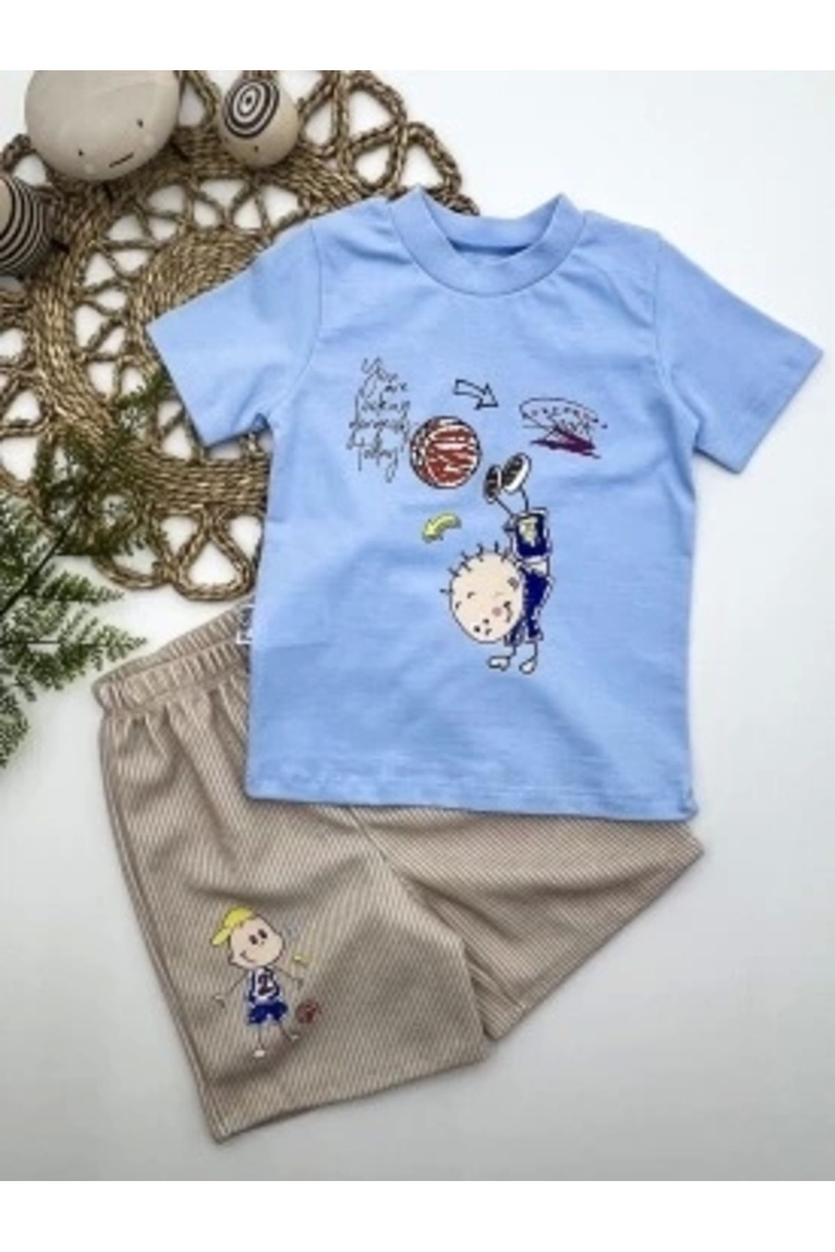 Diji Baby 1-2-3 Yaş Topçu Erkek Çocuk Baskılı Şortlu Kısa Kollu Tişört 2li Erkek Bebek Takımı