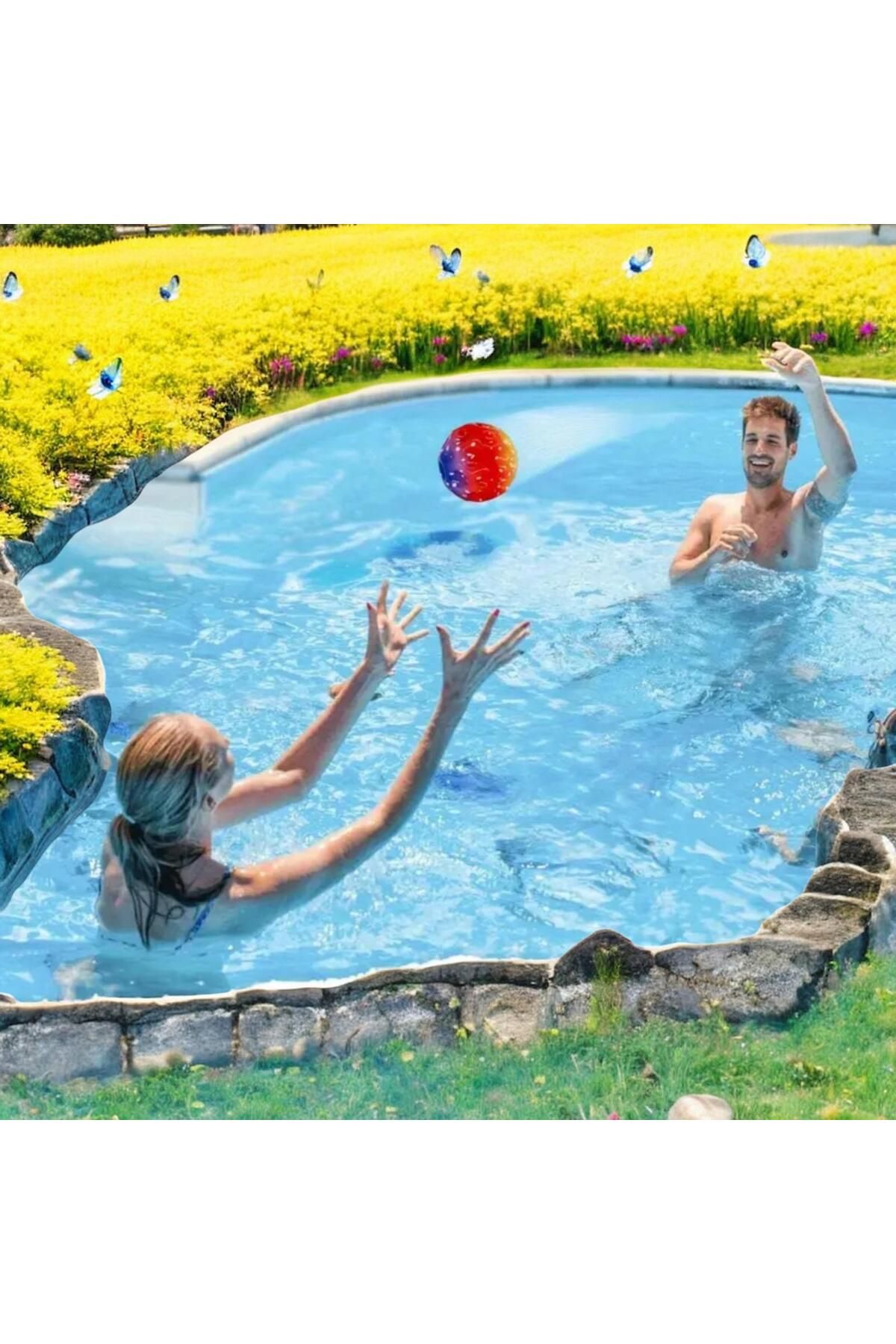 Gök Sports Dayanıklı Kauçuk Ay Top Plaj ve Havuz Topu Yüzme Suya Batmayan Zıplayan Renkli Top