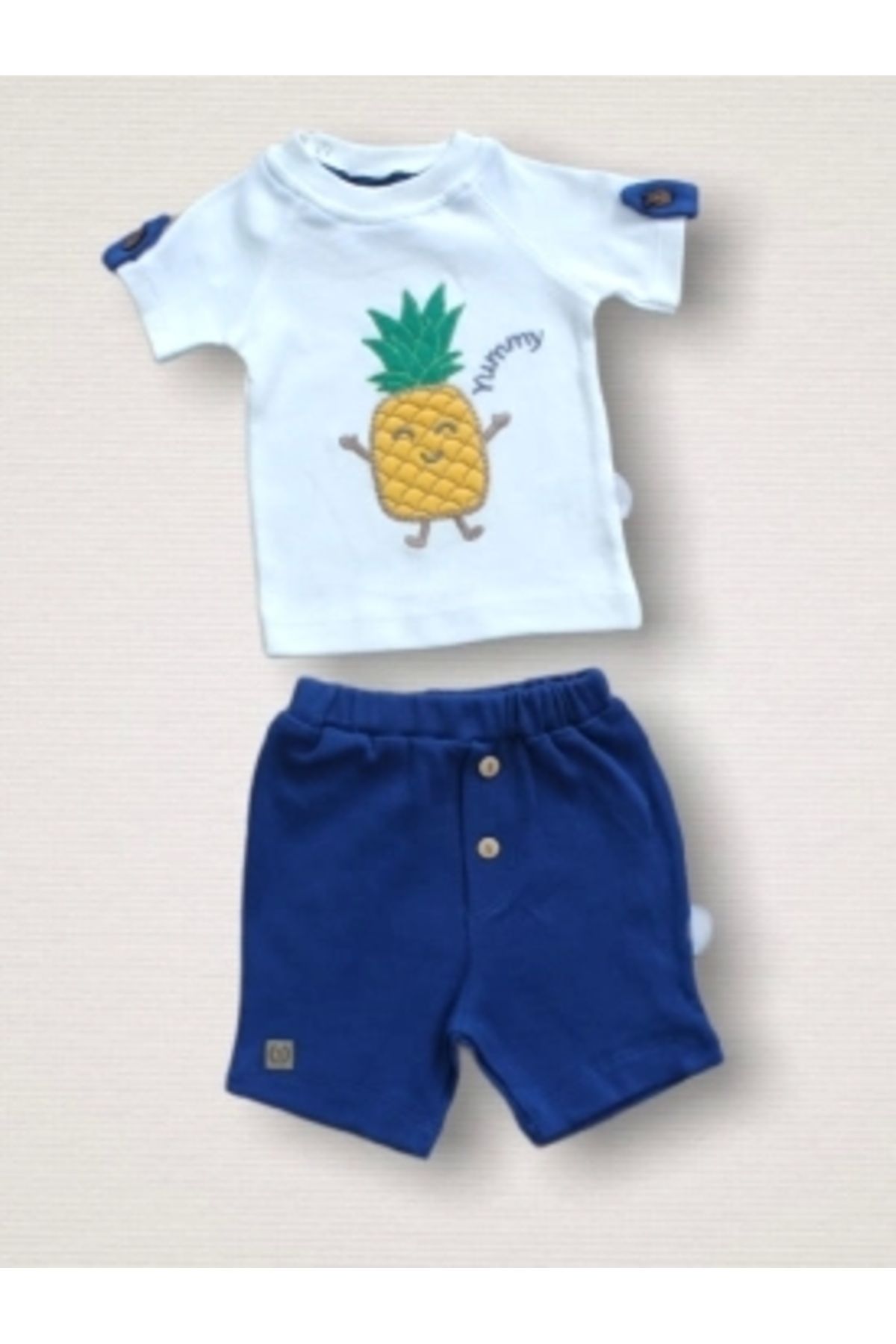 Diji Baby 6-9 9-12 12-18 Ay Ananas Nakışlı Kısa Kollu Sweatli Şortlu 2li Kız-erkek Bebek Takımı