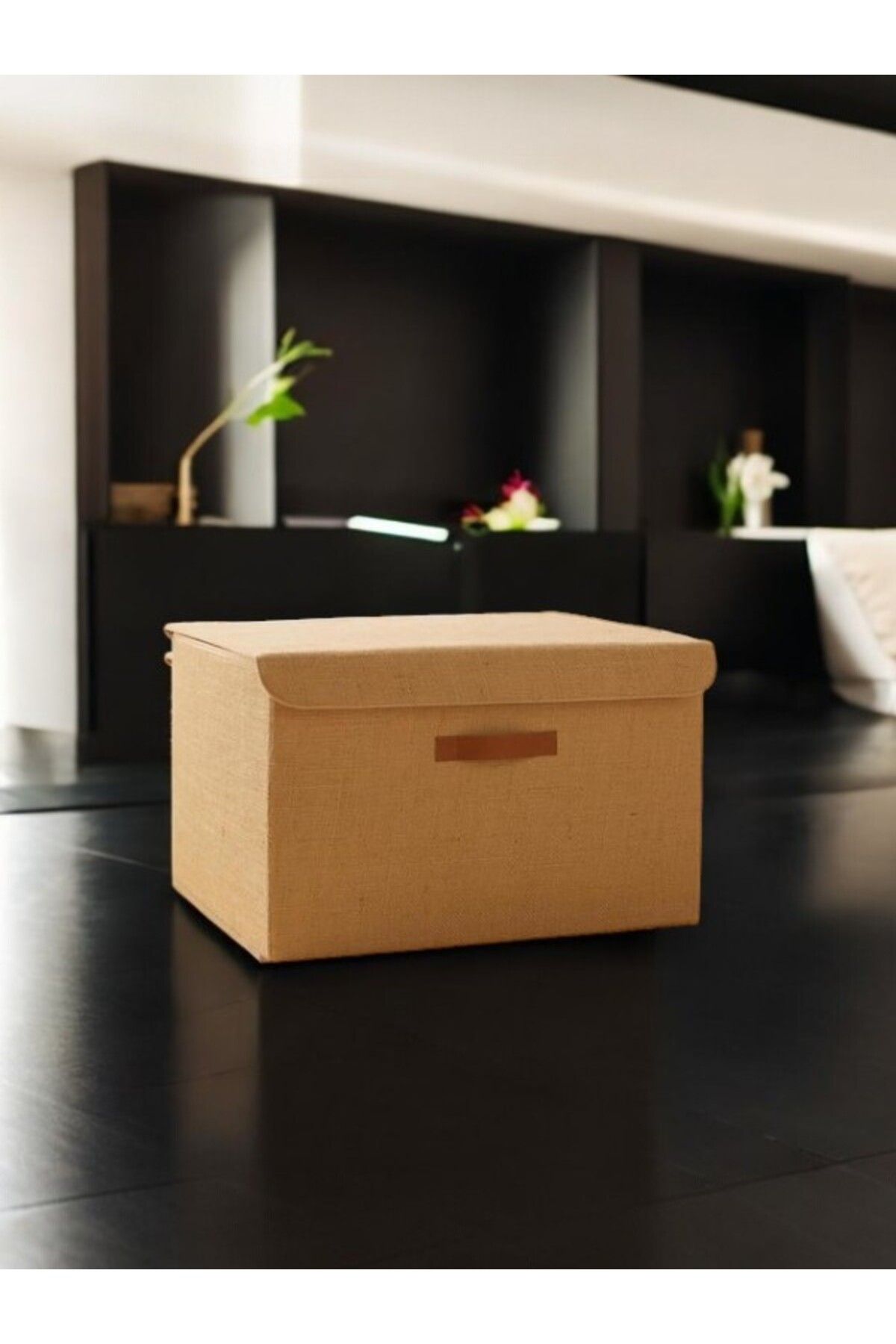 Eyfe Home Doğal Jüt Kapaklı Dolap Içi Çamaşır Oyuncak Düzenleyici Katlanır Mega Saklama Kutusu 50x40x30 Cm