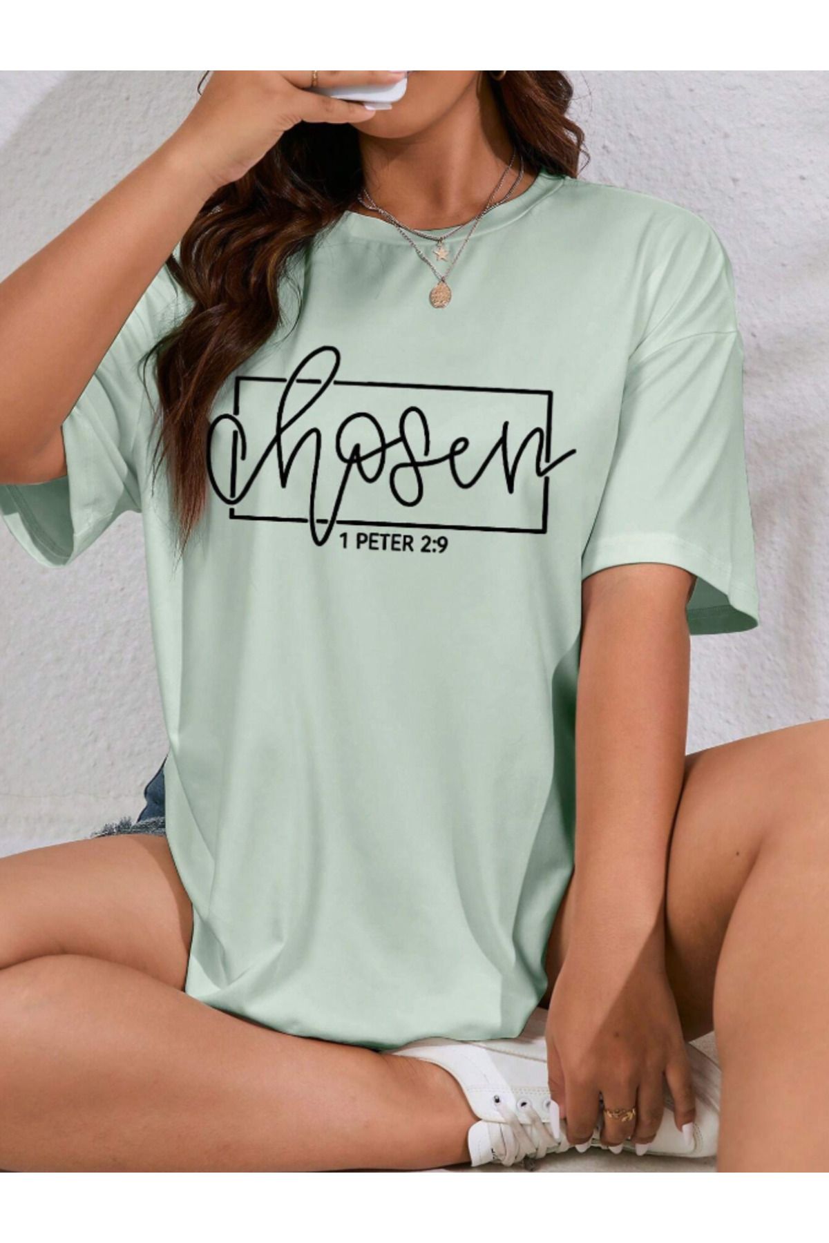 COHERENT Unisex Erkek/Kadın CHOSEN Özel Baskılı Oversize Pamuklu T-Shirt