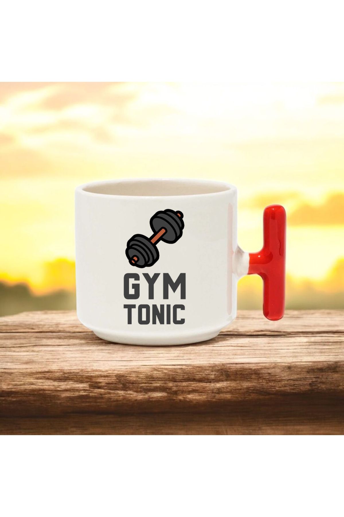 BB TRADE Gym Tonic Tasarımlı Kırmızı T Kulplu Seramik Baskılı Kupa Bardak 250 ML