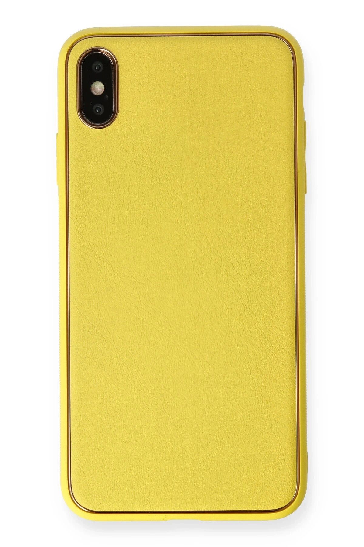 CepteToptan iPhone XS Max Kılıf Coco Deri Silikon Kapak - Sarı