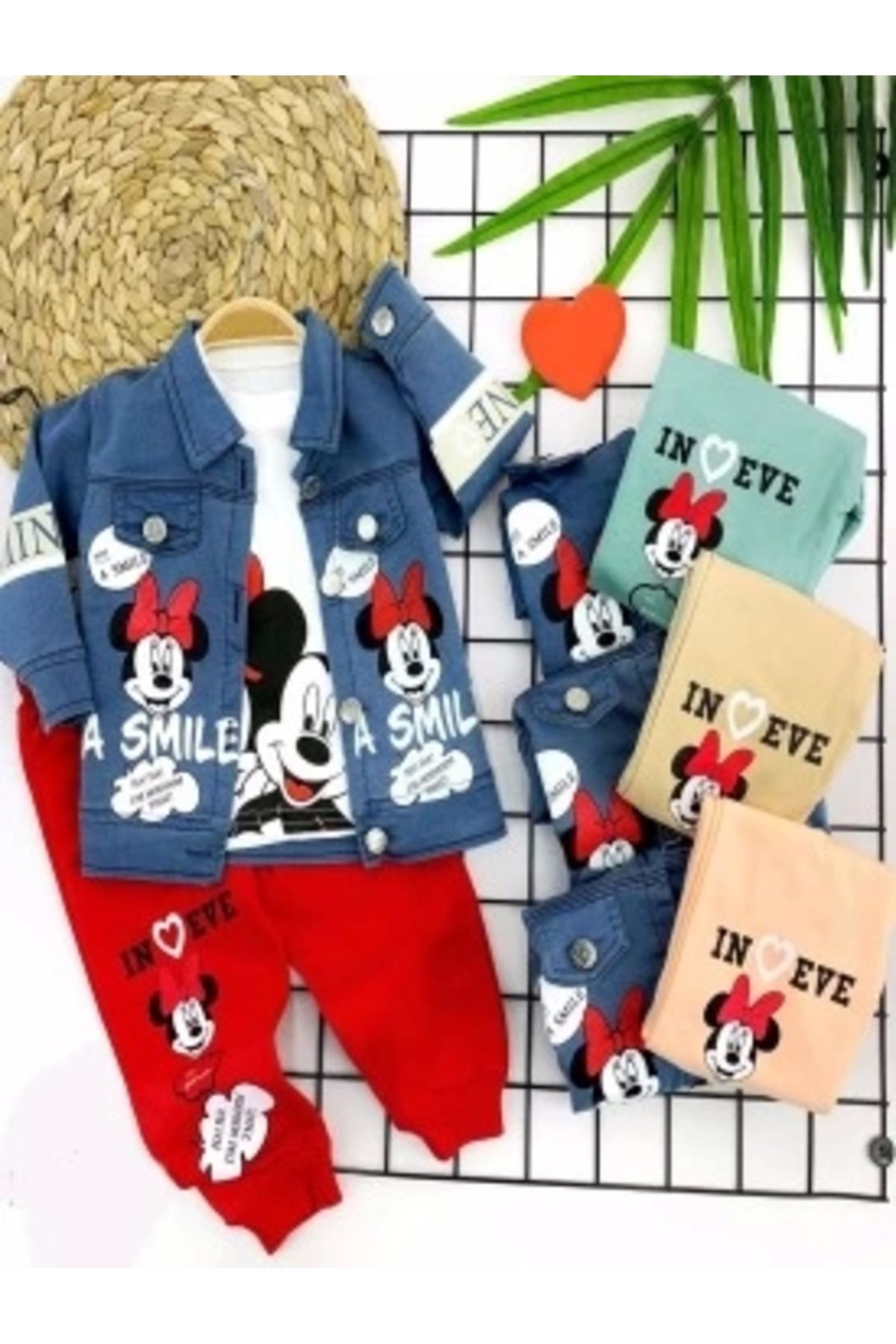 Diji Baby 9-12-18-24 Ay Kot Ceketli Mickey Baskılı 3lü Kız Bebek Takımı