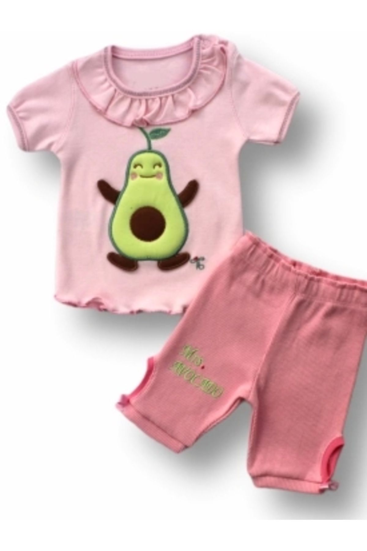Diji Baby 3-6 6-9 9-12 12-18 Ay Avokado Nakışlı Kısa Kollu Sweatli Şortlu 2li Kız-erkek Bebek Takımı