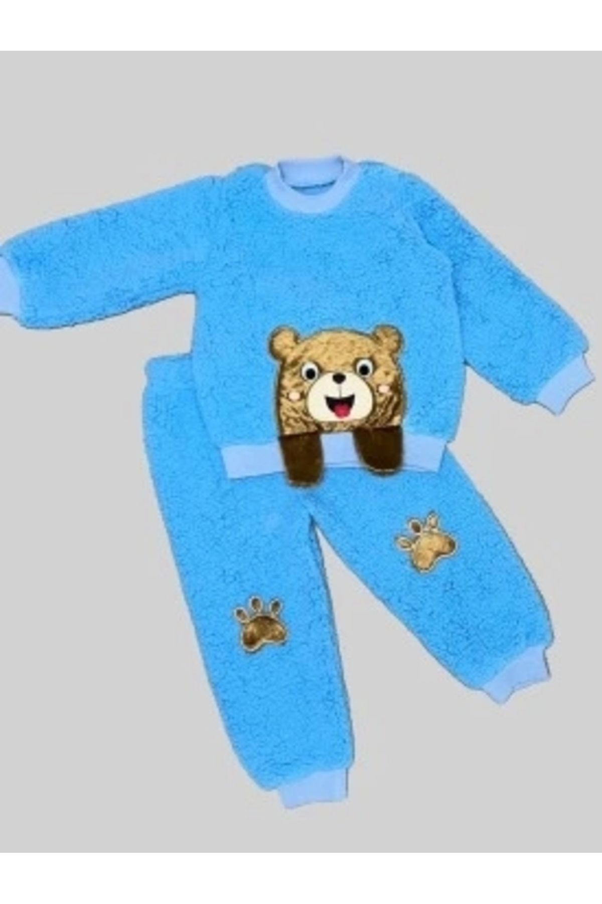 Diji Baby 1-2-3 Yaş Sallanan El Ayıcıklı Kuzu Kumaş Sweat Patili Pantolon Uzun Kollu Kız Erkek 2 Li Takımı