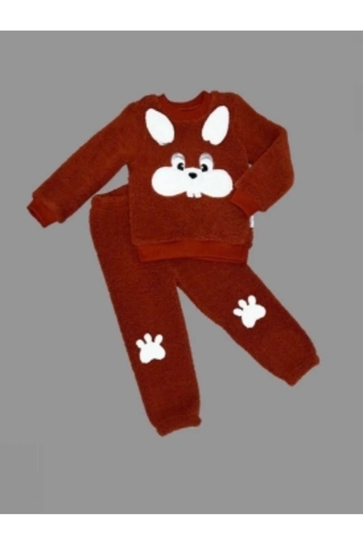 Diji Baby 1-2-3 Yaş Kulaklı Tavşan Figürlü Kuzu Kumaş Sweat Pantolon Uzun Kollu Kız Erkek 2 Li Takımı