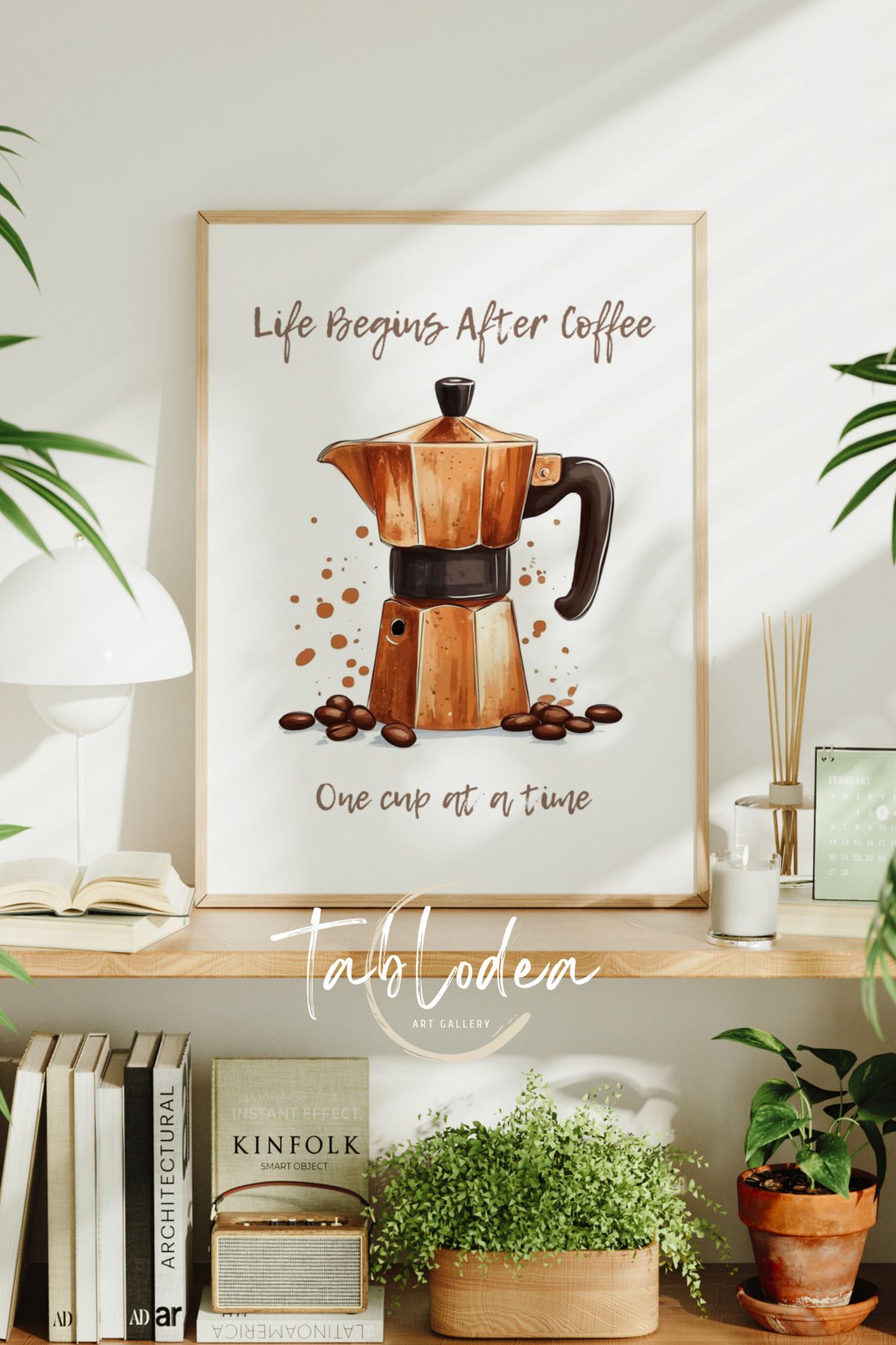 tablodea Bohem Kahve Köşesi Dekoru Çerçeveli Poster Tablo, Minimalist Yazılı Dekoratif Modern Mutfak Tablosu