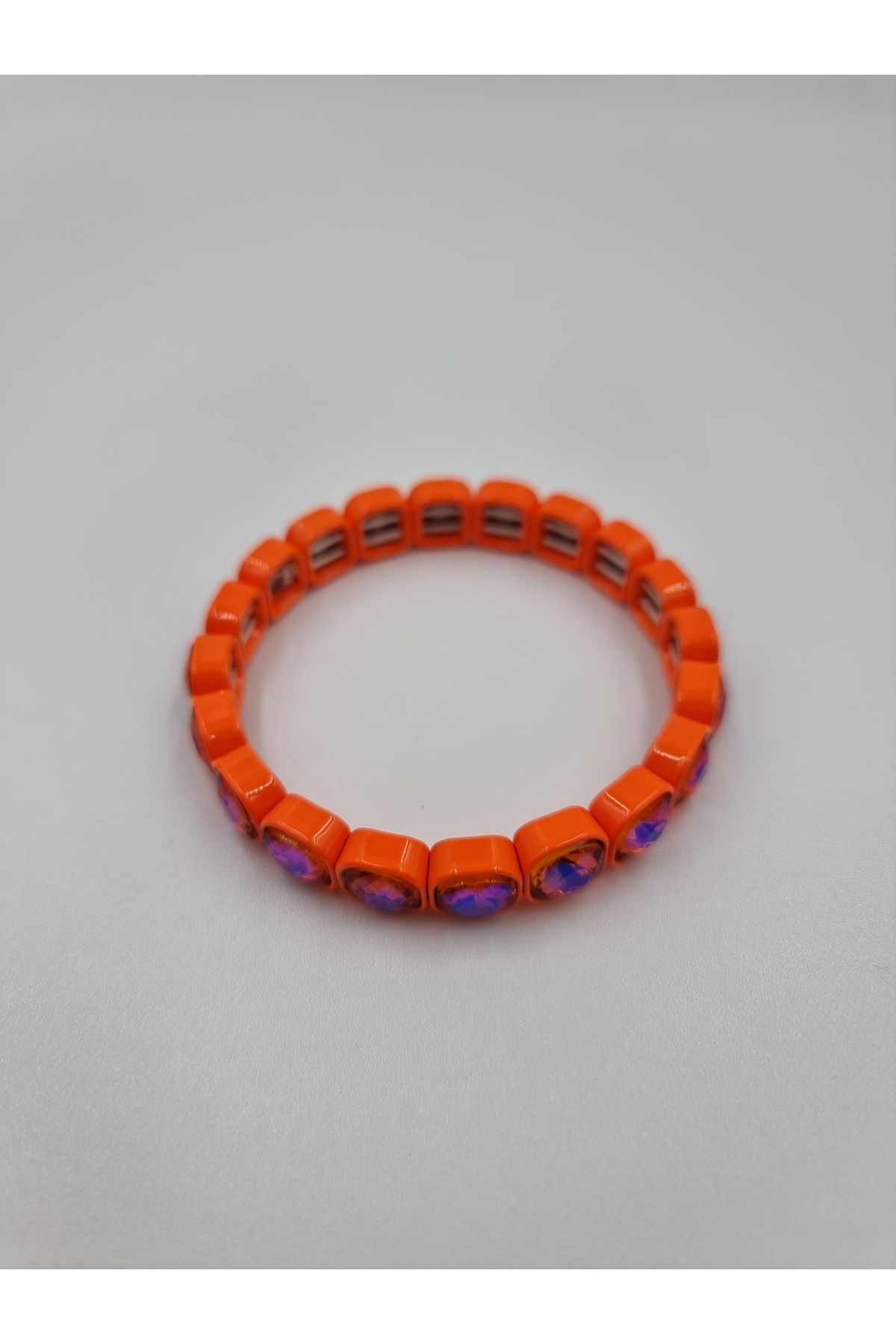 MZAtelier Turuncu Neon Taşlı Lastikli Bileklik