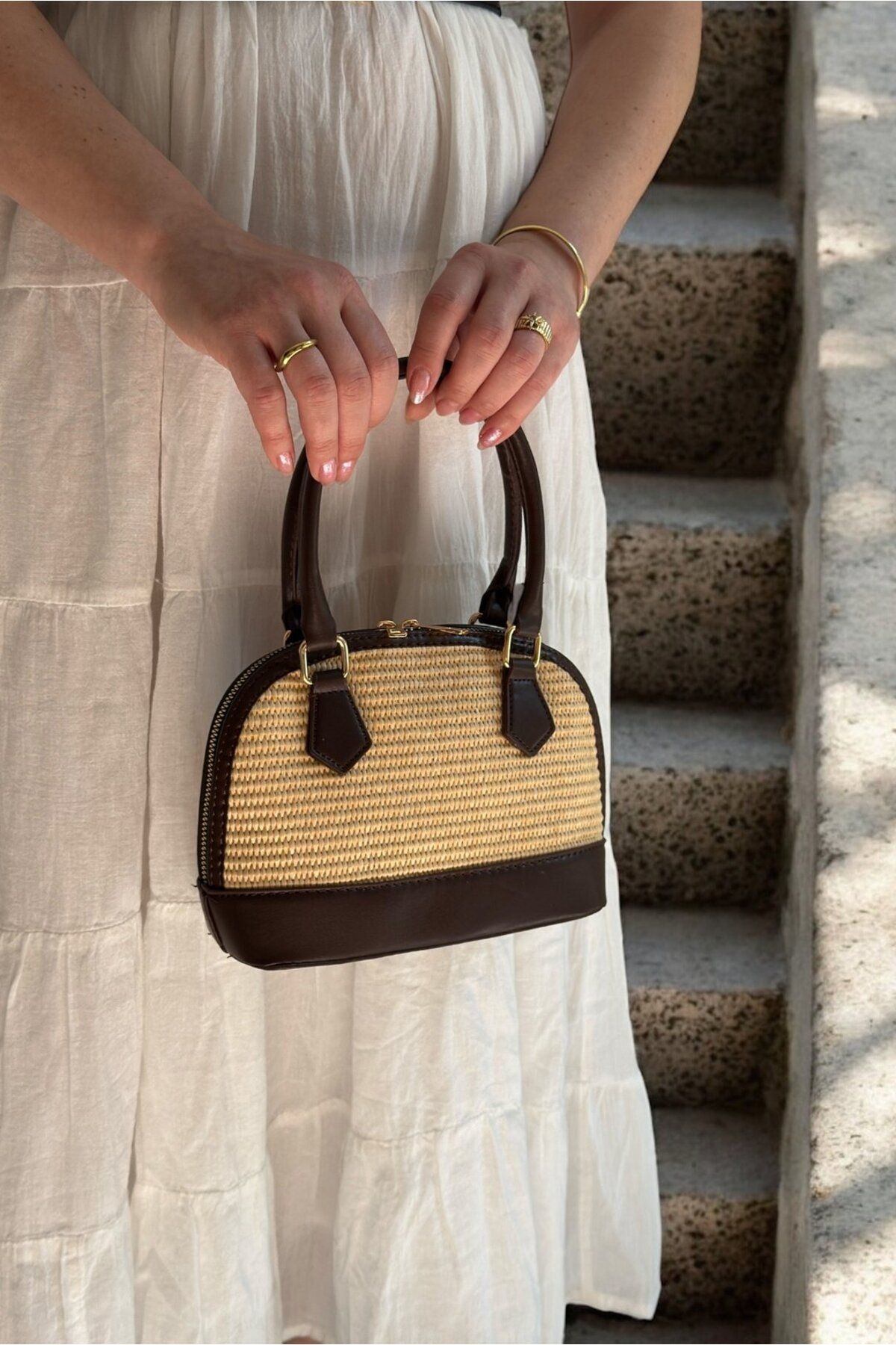 Yuka Atelier Betty Hasır Çapraz Askılı Mini El Çantası