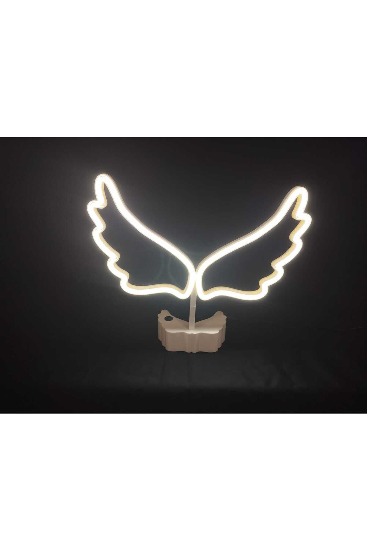 Neon Melek Kanadı Şeklinde Neon LED Lamba - 12V Adaptörlü - Aç Kapa Düğmeli - 3D Yazıcı Üretimi