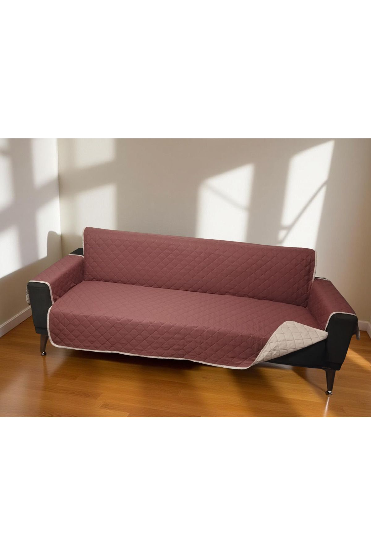 MORRİVAL Sıvı Geçirmez Pati Dostu Mikrofiber 3'lü Koltuk Örtüsü 2 Adet Kanepe Örtüsü Çift Taraflı GÜL KURUSU