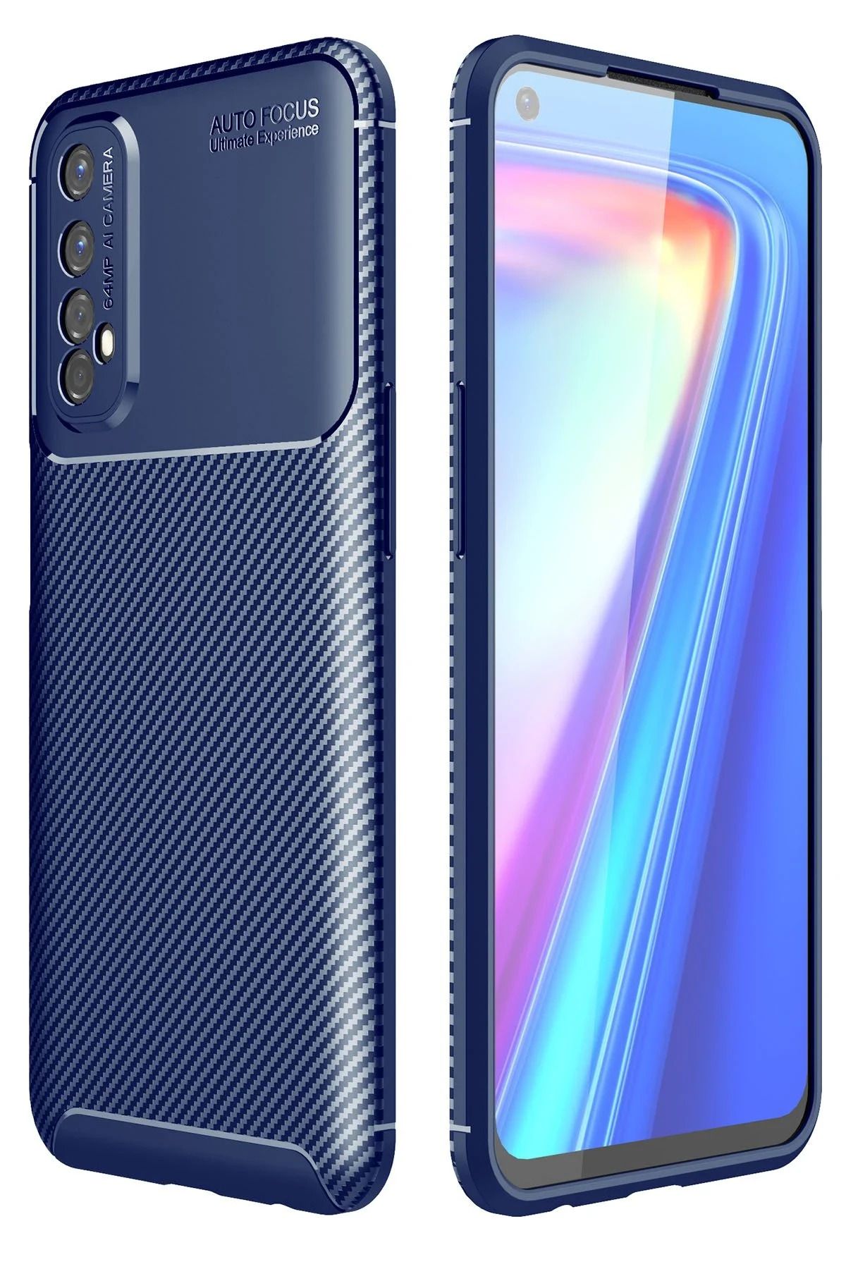 CepteToptan Realme 7 Kılıf Auto Focus Karbon Kapak - Lacivert