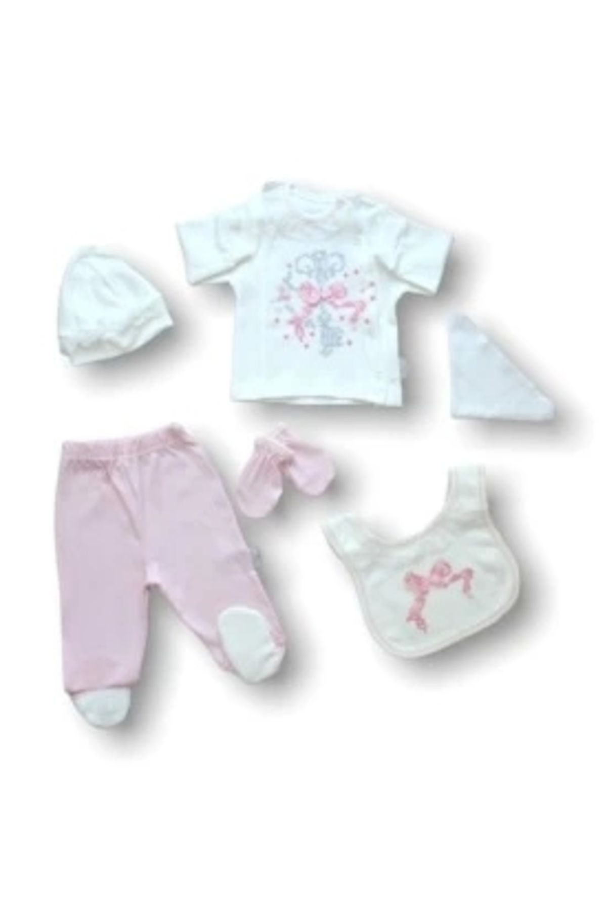 Diji Baby Kanaviçe Nakışlı %100 Cotton Antibakteriyel 5li Zıbın Takımı Hastane Çıkışı