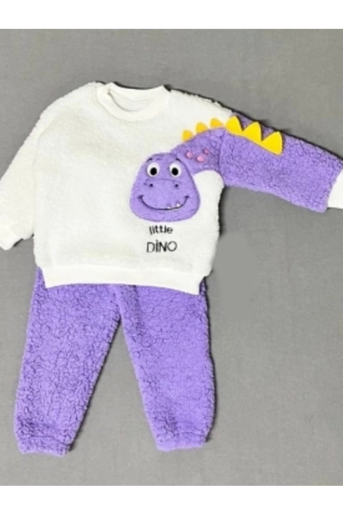 Diji Baby 1-2-3 Yaş Minik Dino Kollu Kuzu Kumaş Sweat Pantolon Uzun Kollu Kız Erkek 2 Li Takımı