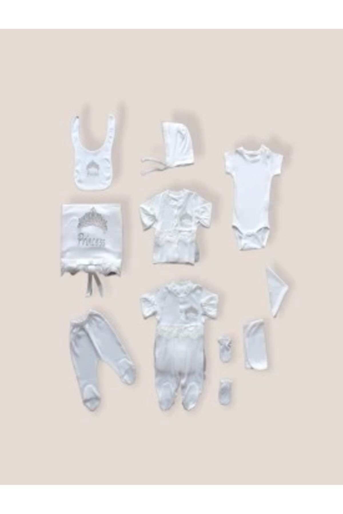 Diji Baby Taçlı Prensesim Nakışlı %100 Cotton Antibakteriyel 10lu Zıbın Takımı Hastane Çıkışı