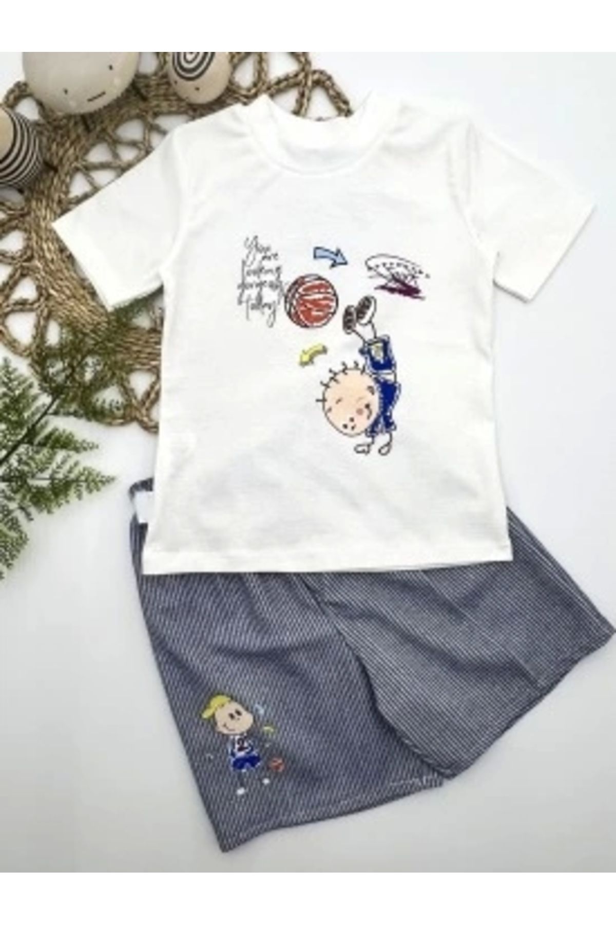 Diji Baby 1-2-3 Yaş Topçu Erkek Çocuk Baskılı Şortlu Kısa Kollu Tişört 2li Erkek Bebek Takımı