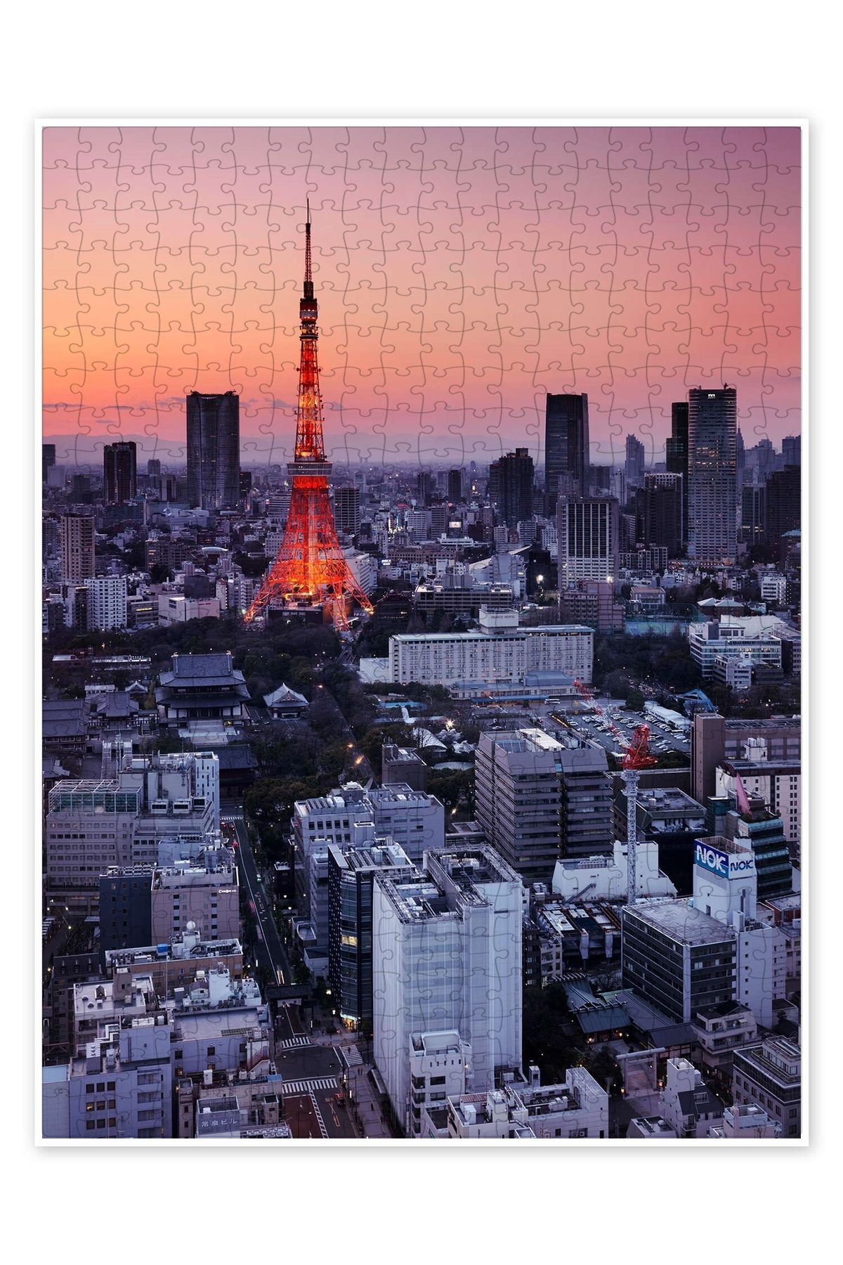 Jeronkarji Gün batımında Tokyo'nun aydınlatılmış kulesi 500 Parça Puzzle Yapboz Şehir Manzara Temalı Hobilik